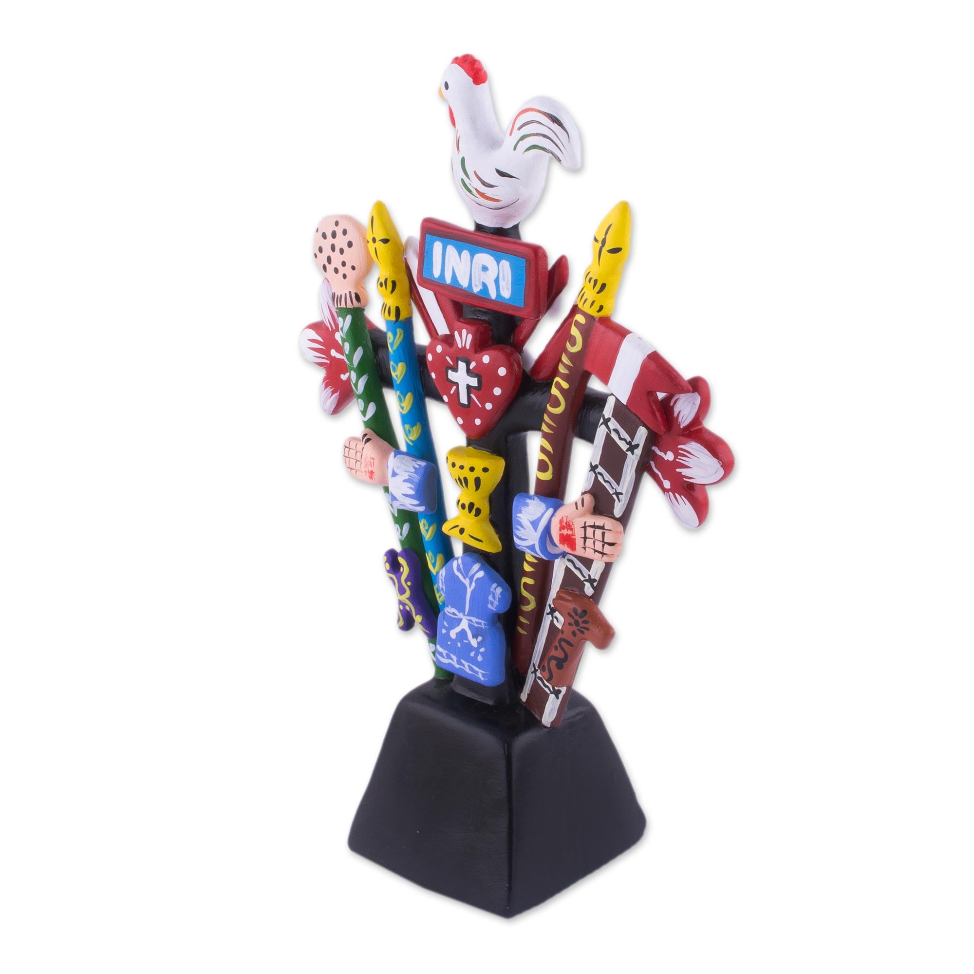 Premium Handcrafted Ceramic Cross Statuette - Peruvian Artisan Masterpiece