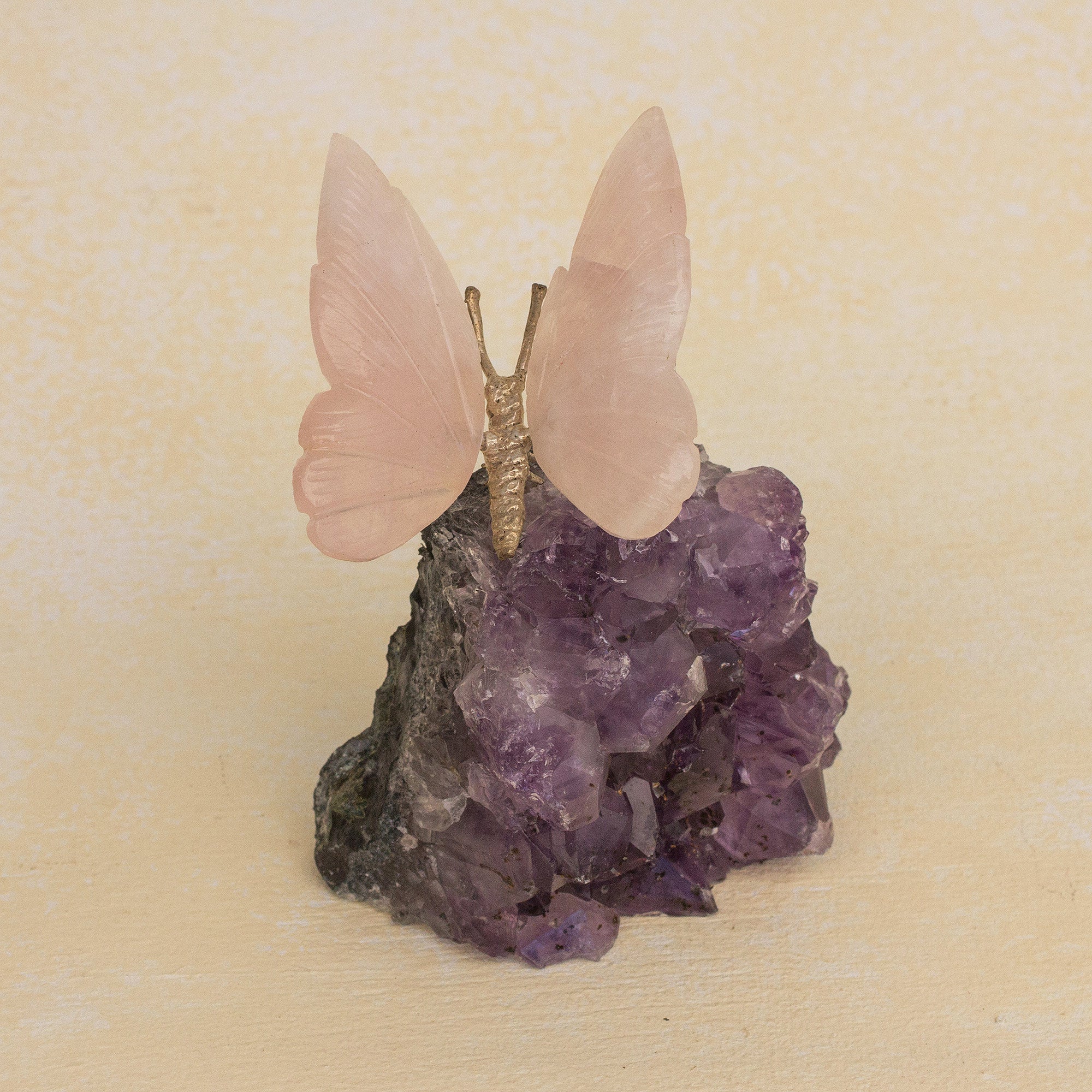 Premium Rose Quartz Butterfly & Amethyst Crystal Figurine - Ultimate Elegance