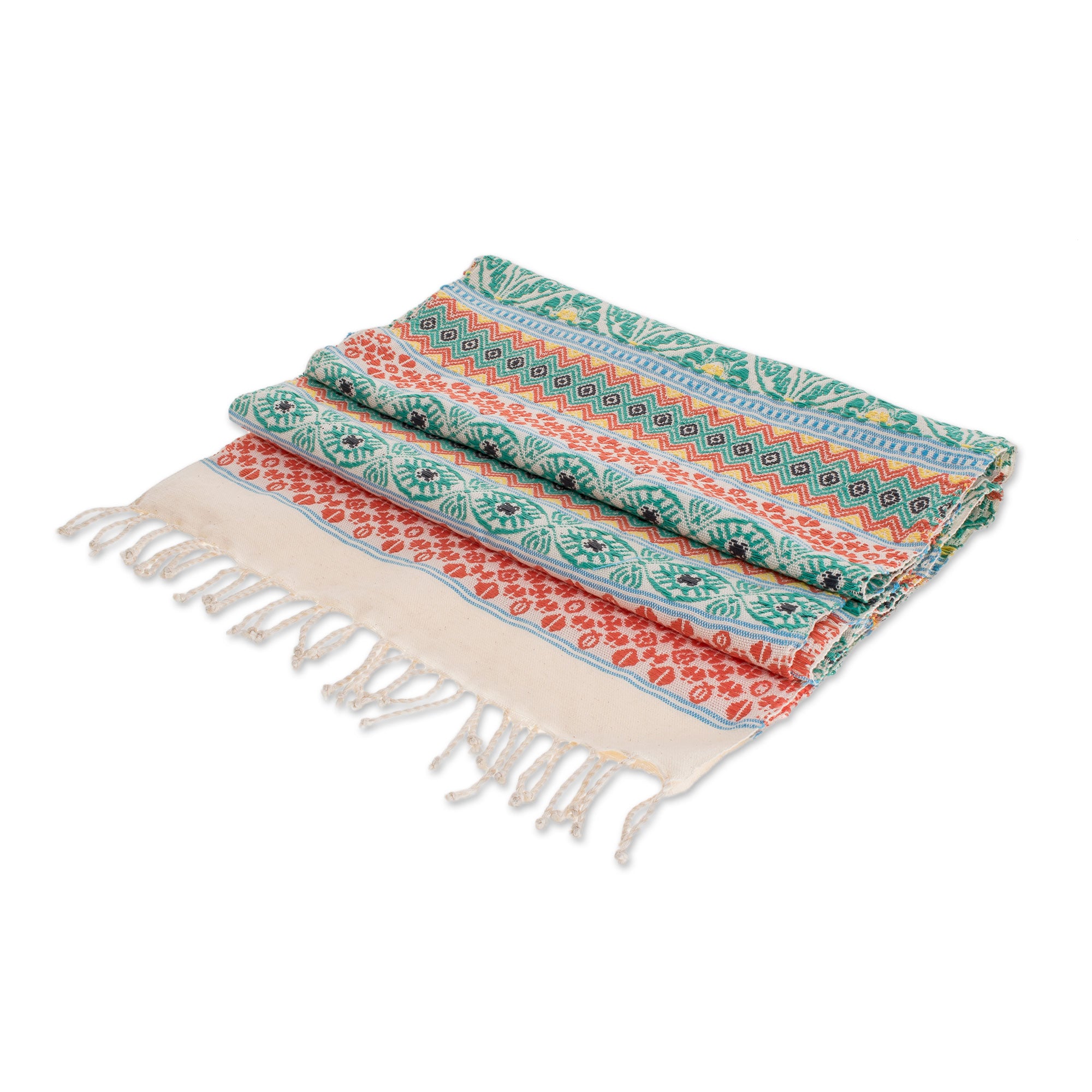 Premium Handwoven Turquoise Cotton Table Runner - Authentic Guatemalan Craftsmanship