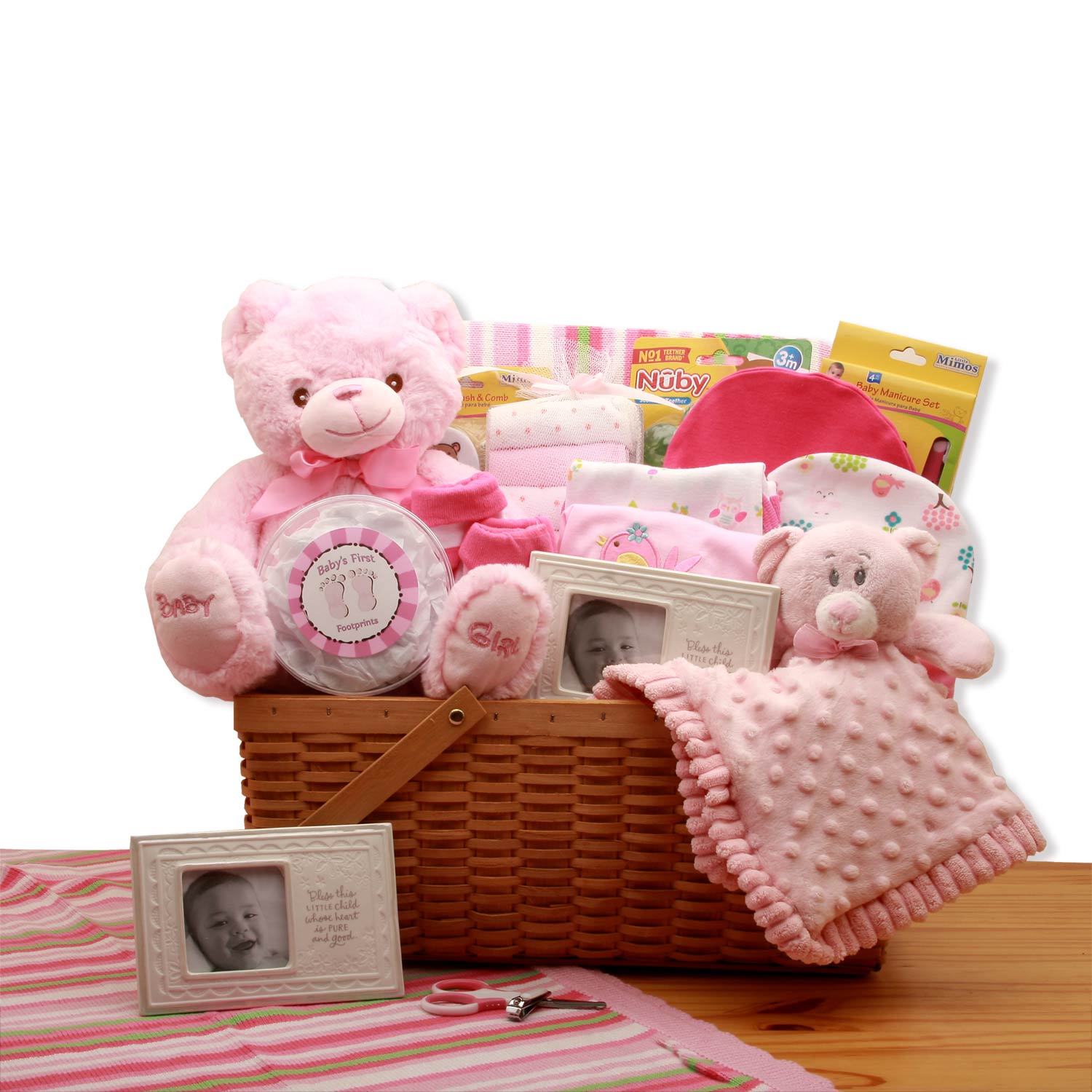 Premium My First Teddy Bear New Baby Gift Basket - Pink | Ultimate Keepsake Set