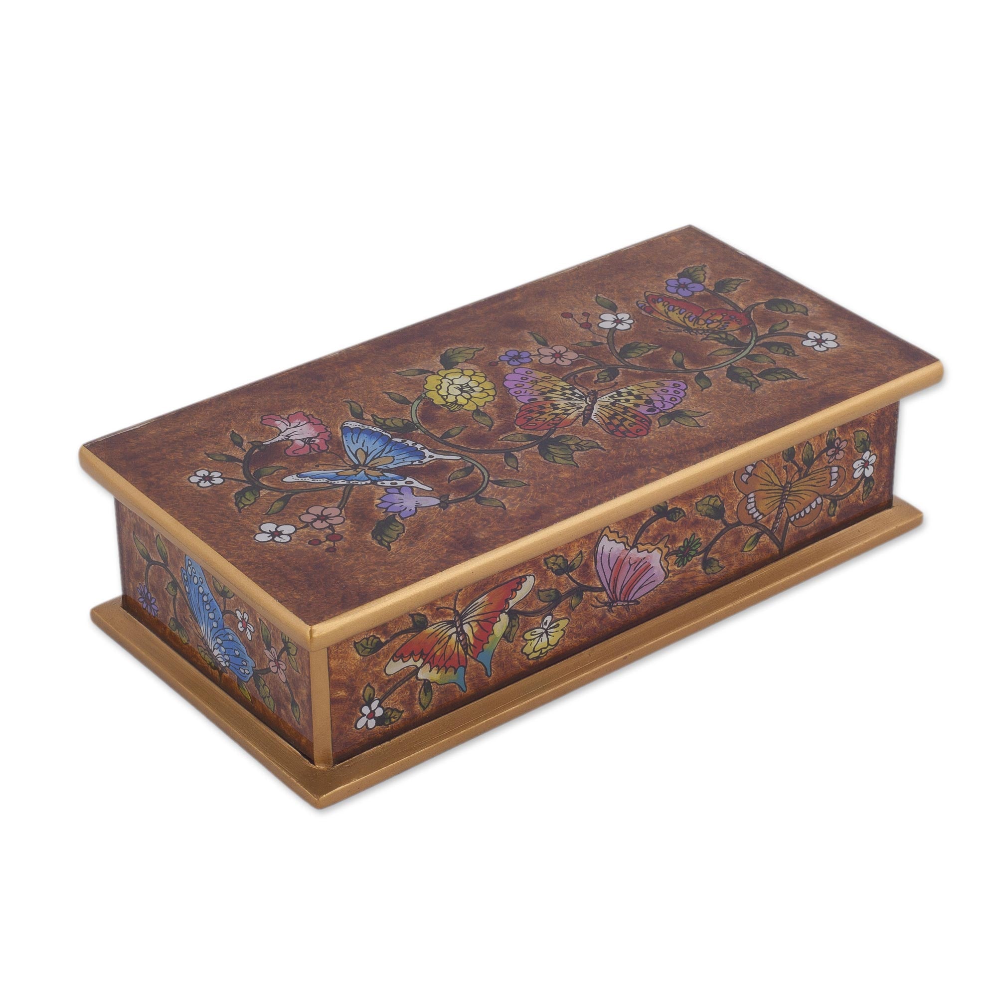 Premium Sepia Glass Butterfly Box - Handcrafted Wooden Storage