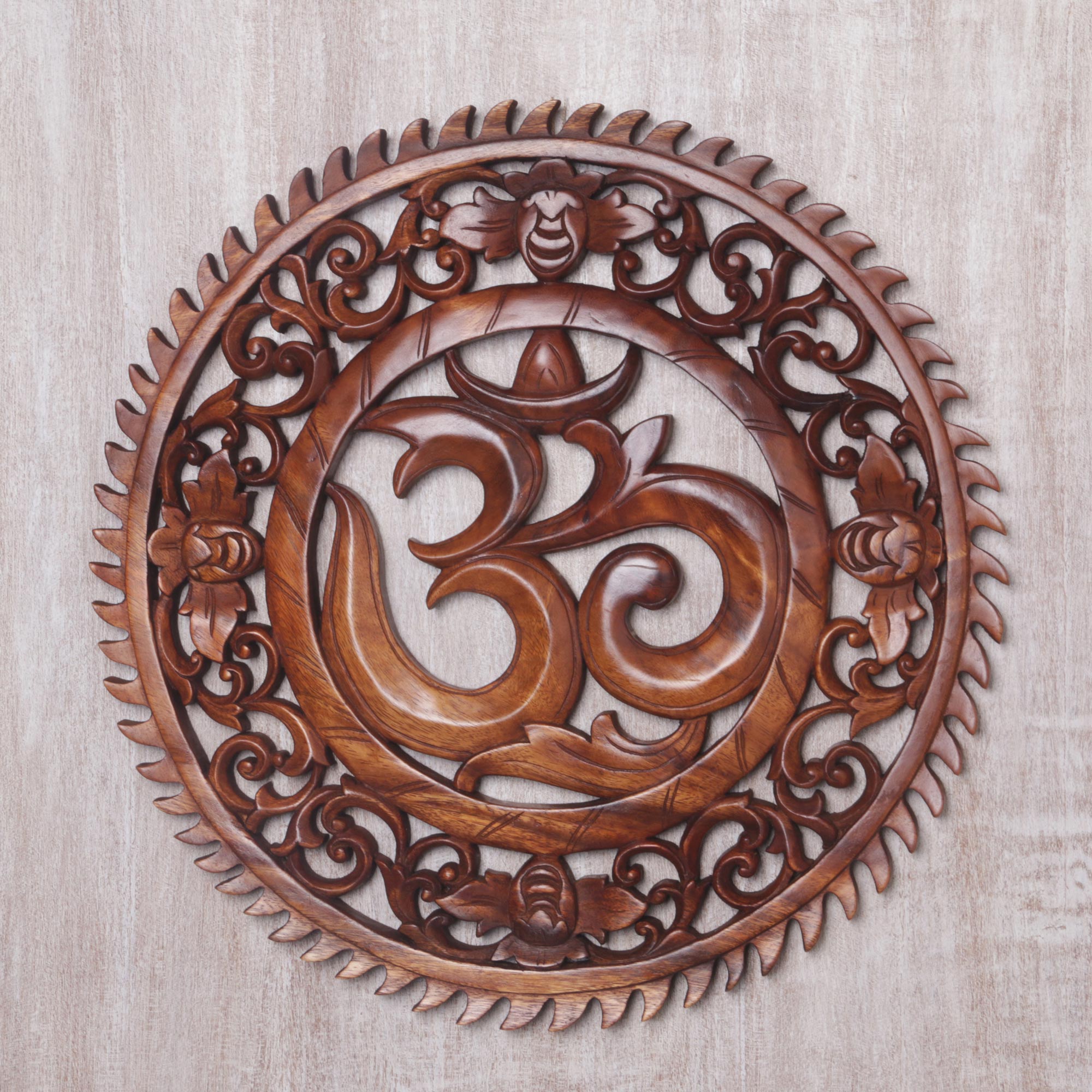 Premium Om Serenity Hand Carved Wood Wall Art from Bali