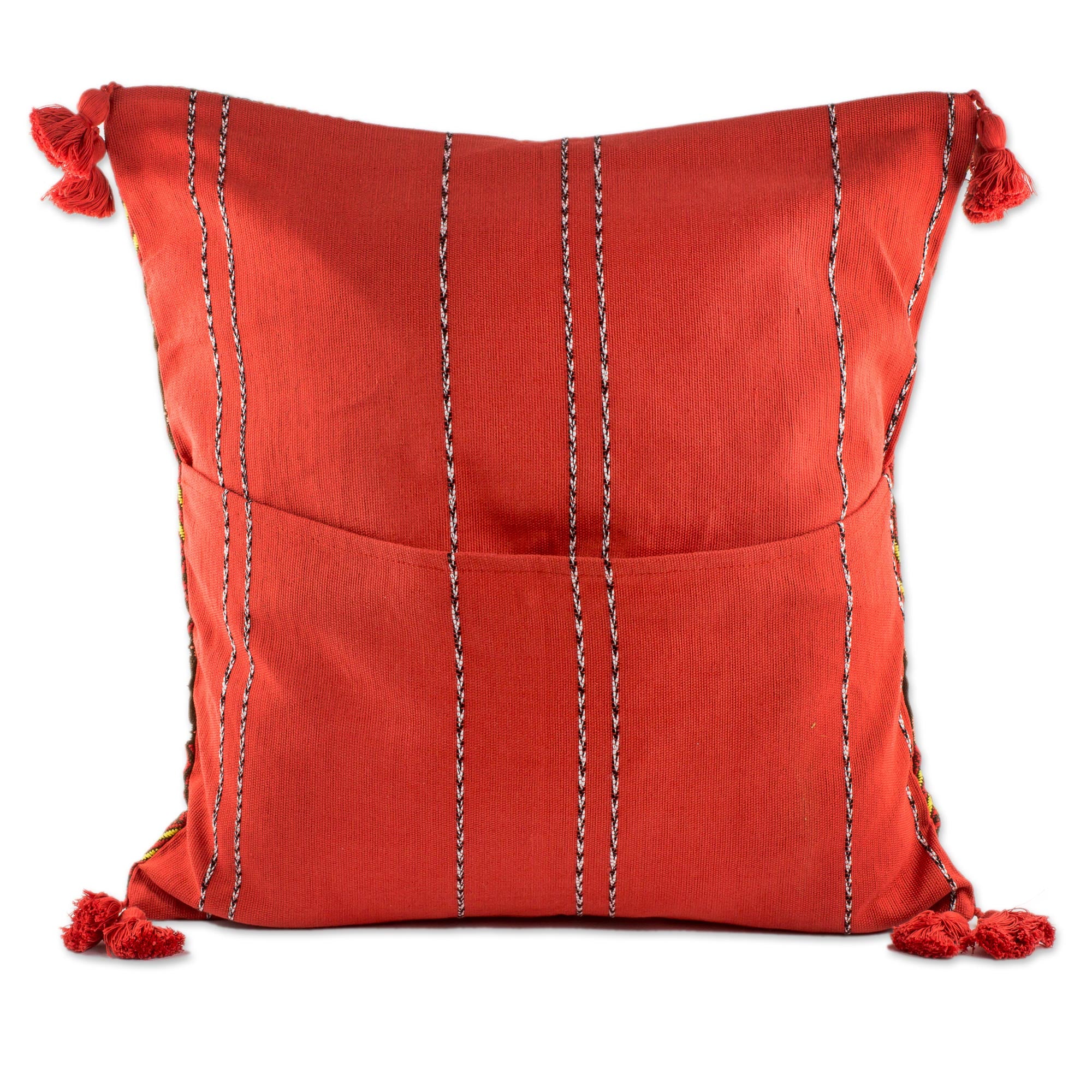 Premium Handwoven Zigzag Cotton Cushion Cover - Chestnut Design by Guatemalan Artisans