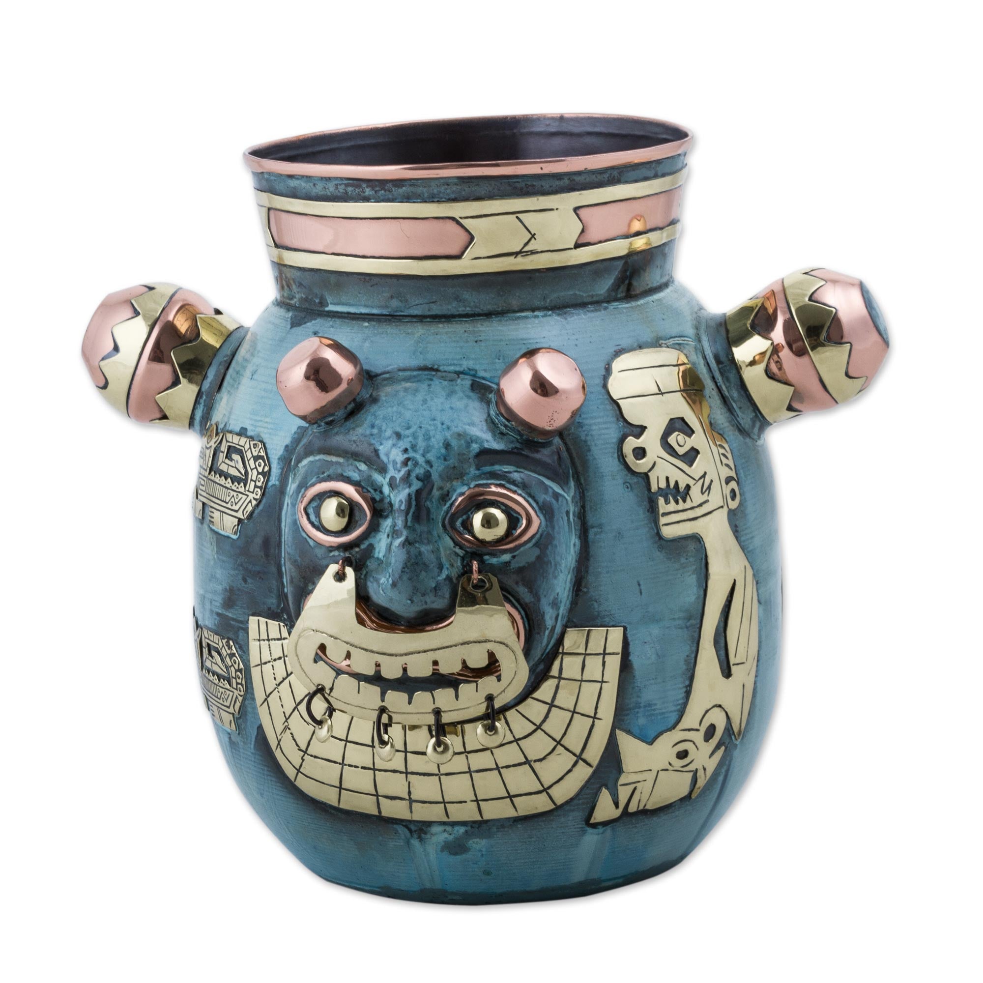 Premium Handcrafted Tiahuanaco Cat Vase in Copper & Bronze