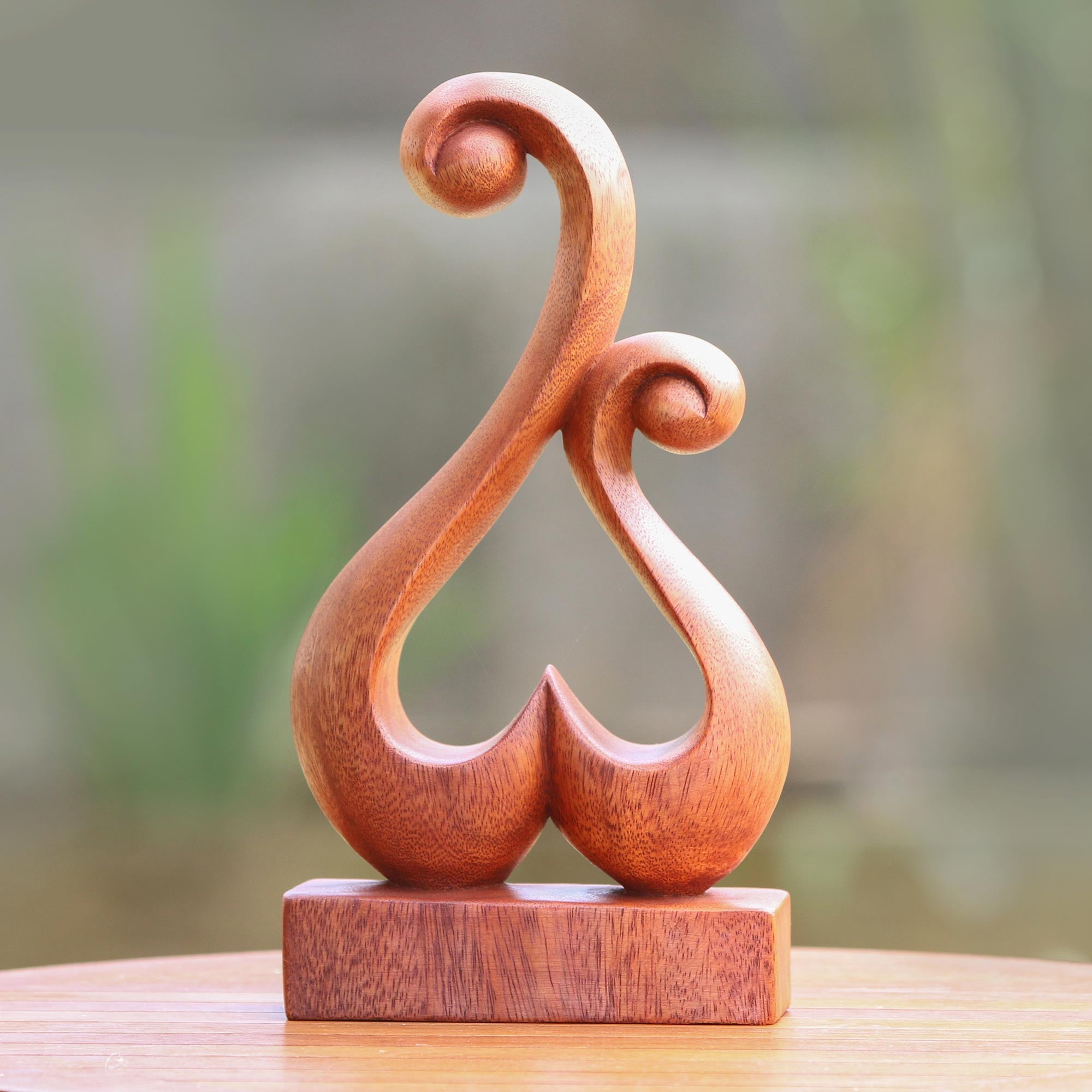 Premium Hand-Carved Suar Wood Abstract Heart Sculpture – Lover's Bloom