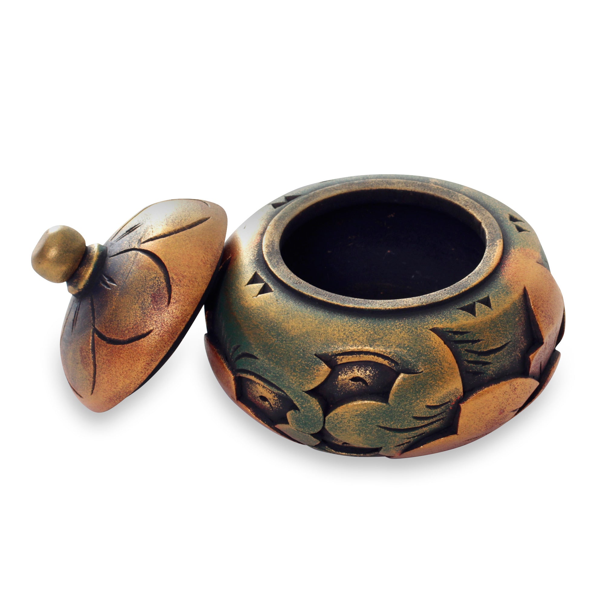 Premium Denpasar Treasure Carved Wood Trinket Box - Handmade in Bali