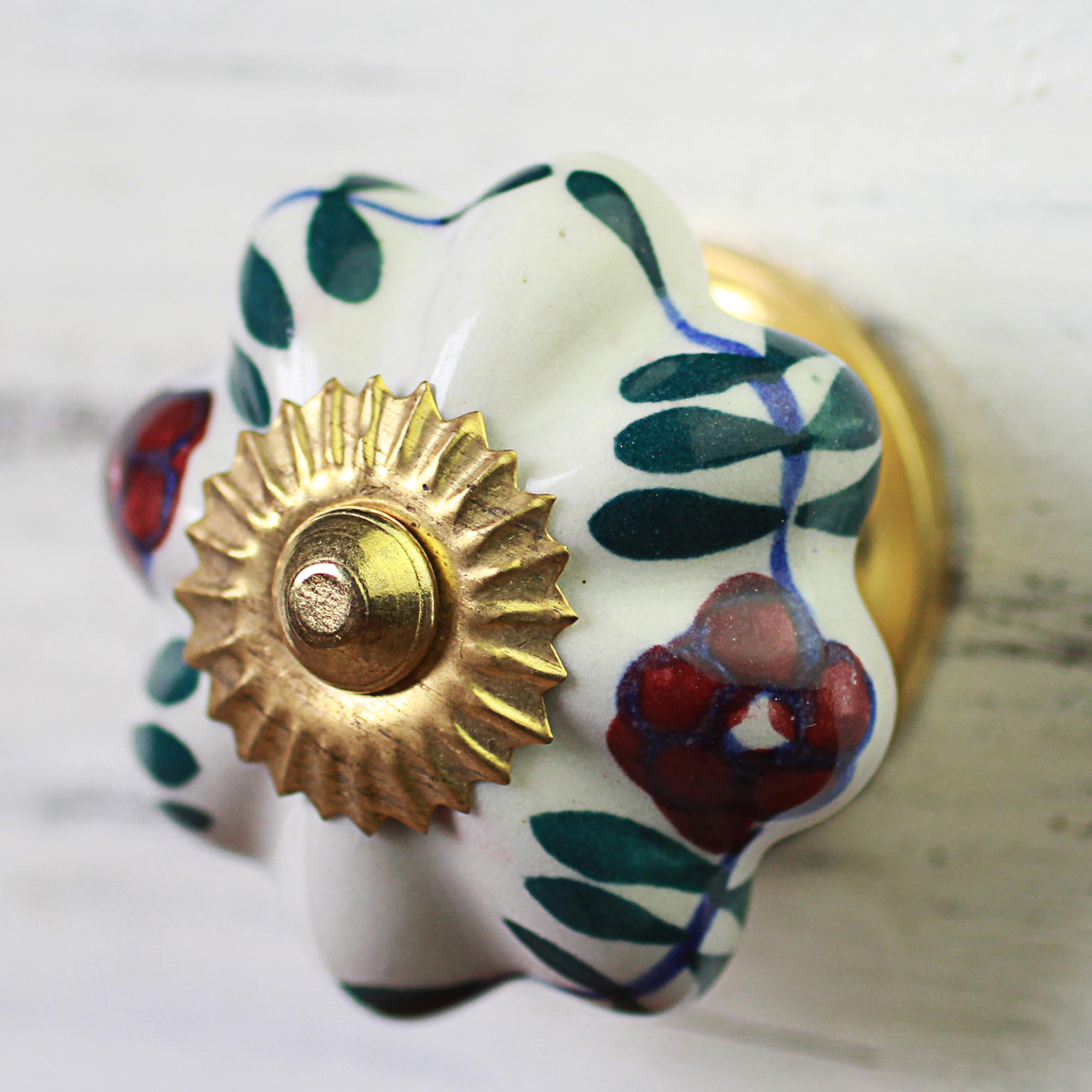 Premium Floral Sunshine Ceramic Cabinet Knobs - Elegant White Set of 6