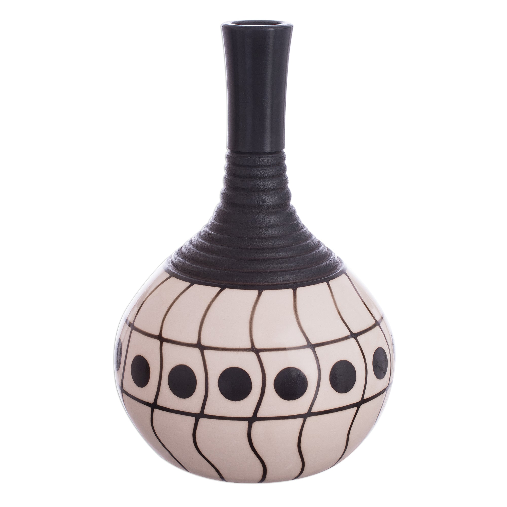 Premium Chulucanas Ceramic Vase with Wave Motif - Handcrafted in Peru