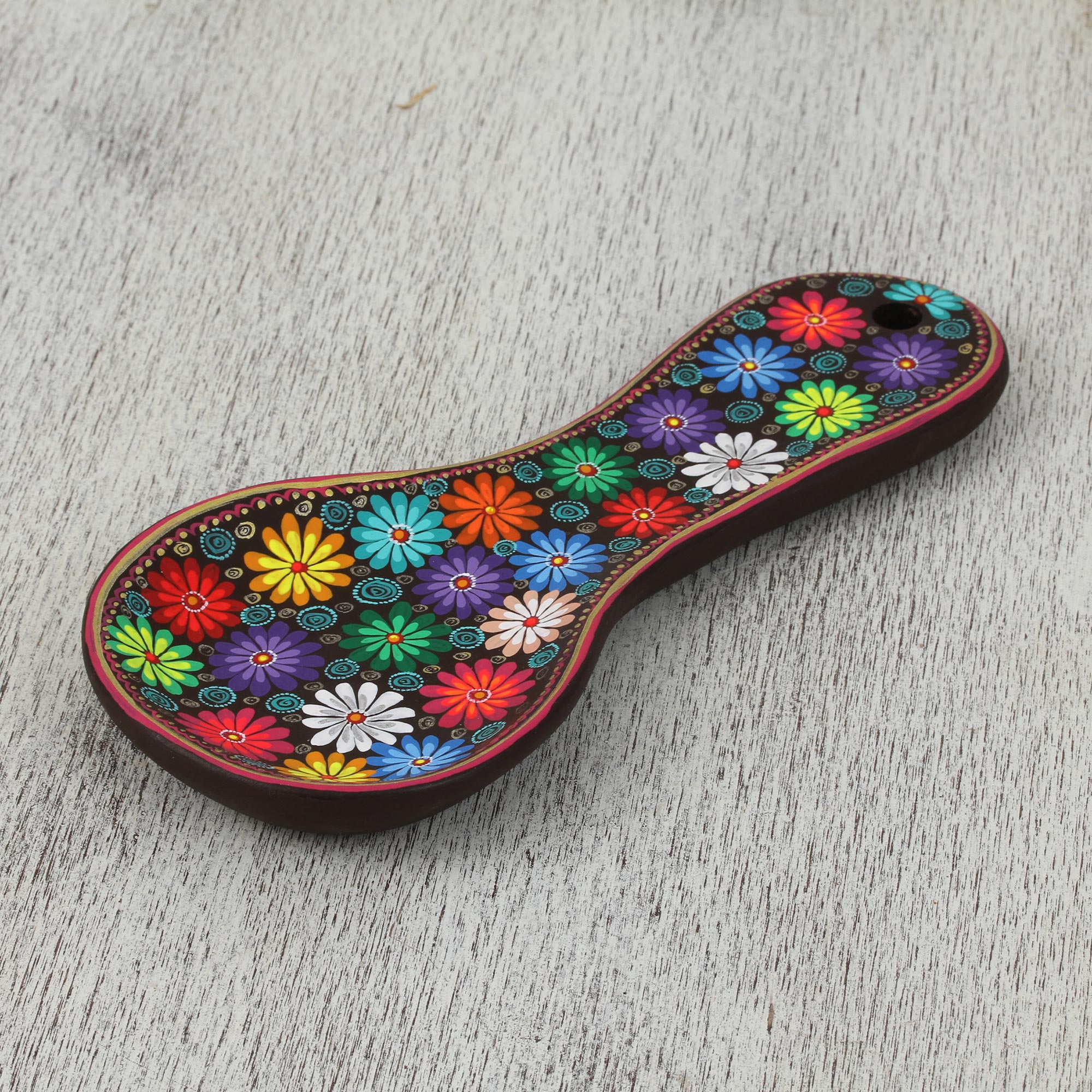 Premium Hand-Painted Floral Ceramic Spoon Rest - Hacienda Style from Mexico