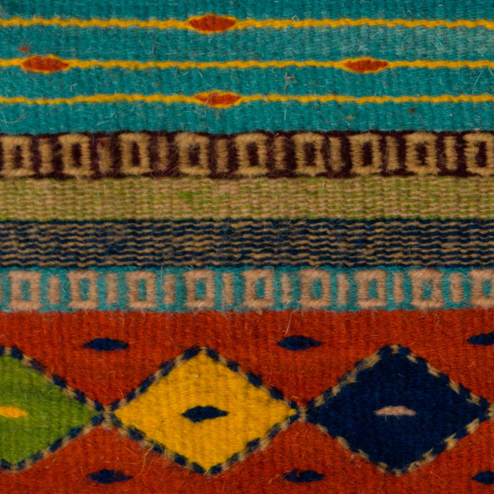 Premium Zapotec Handwoven Rug with Natural Organic Dyes - Festive Diamonds Collection