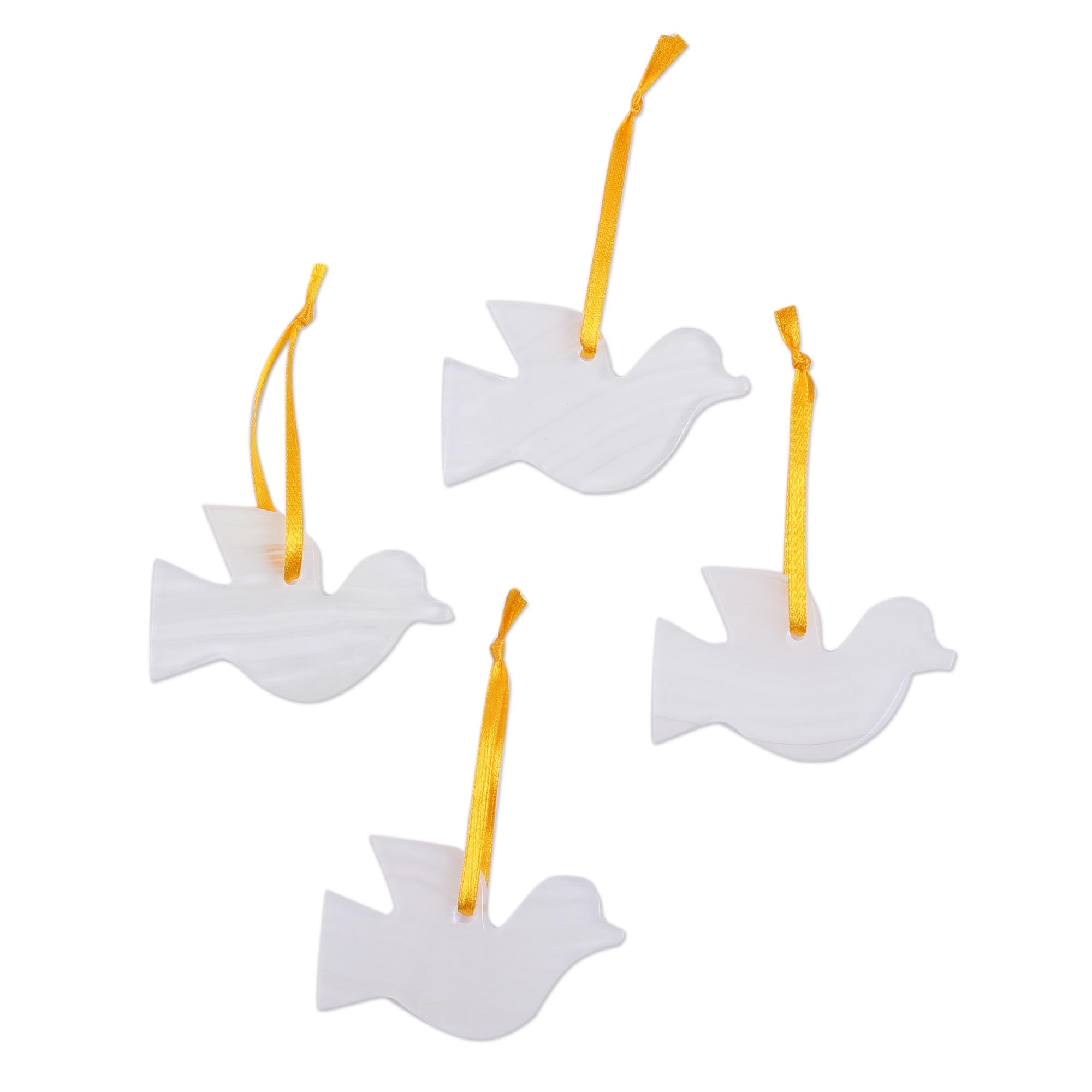 Premium Handcrafted Onyx Dove Ornaments Set of 4 – Unique Mexican Artistry
