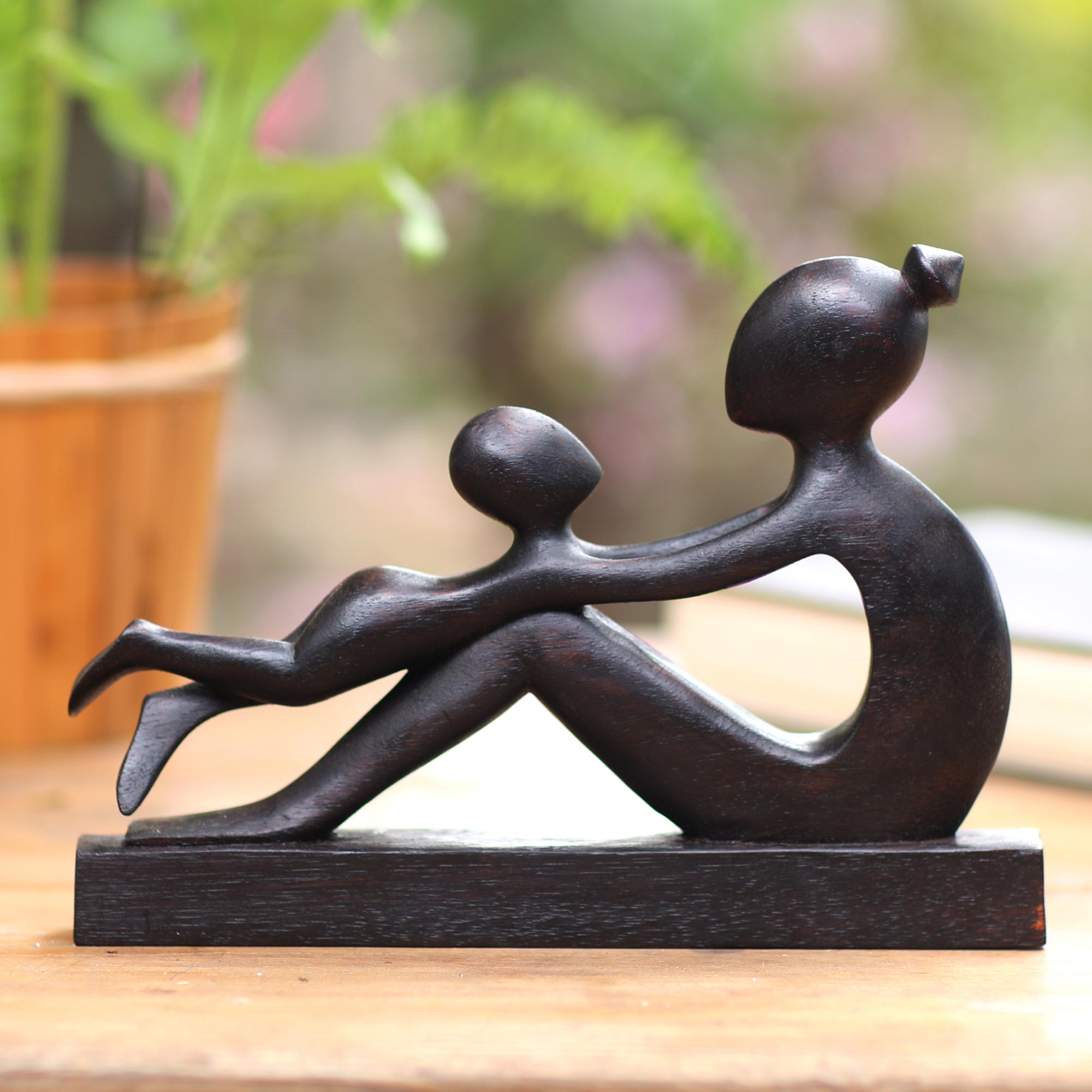 Premium Shape of Love: Handcrafted Suar Wood Mother & Child Sculpture