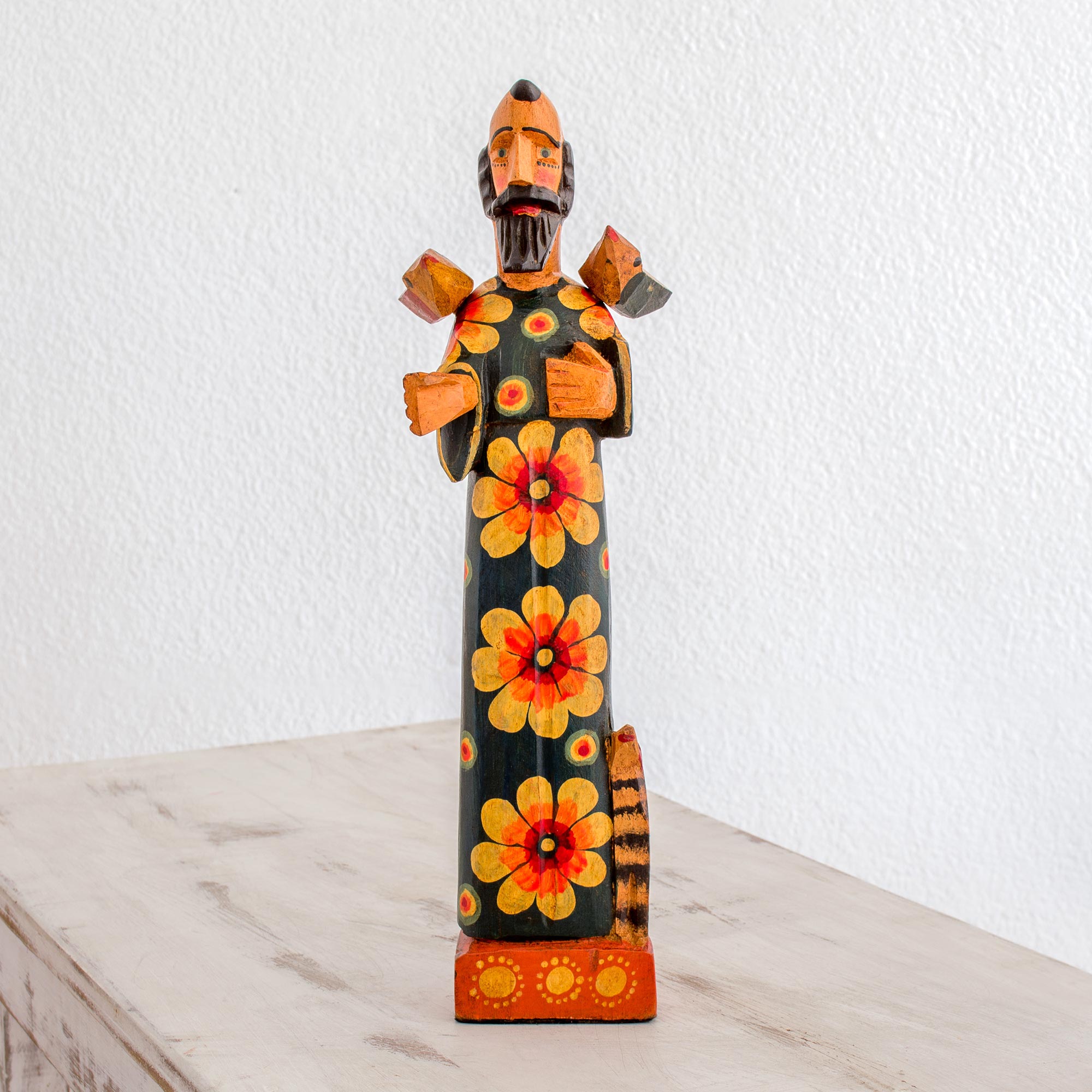 Premium Hand-Painted Saint Francis Pinewood Sculpture with Removable Birds