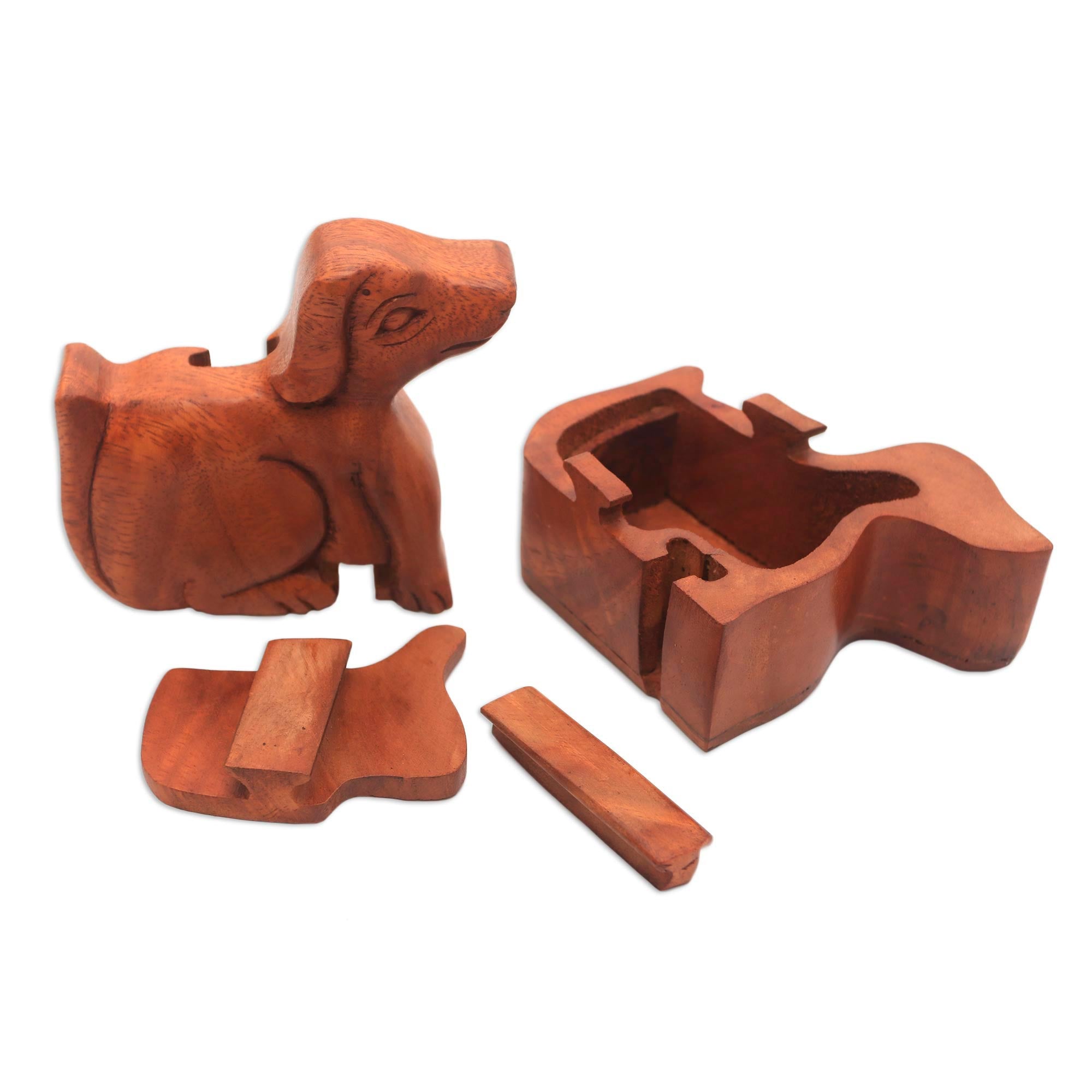Premium Handcrafted Suar Wood Dog Puzzle Box - Bali's Artisan Treasure