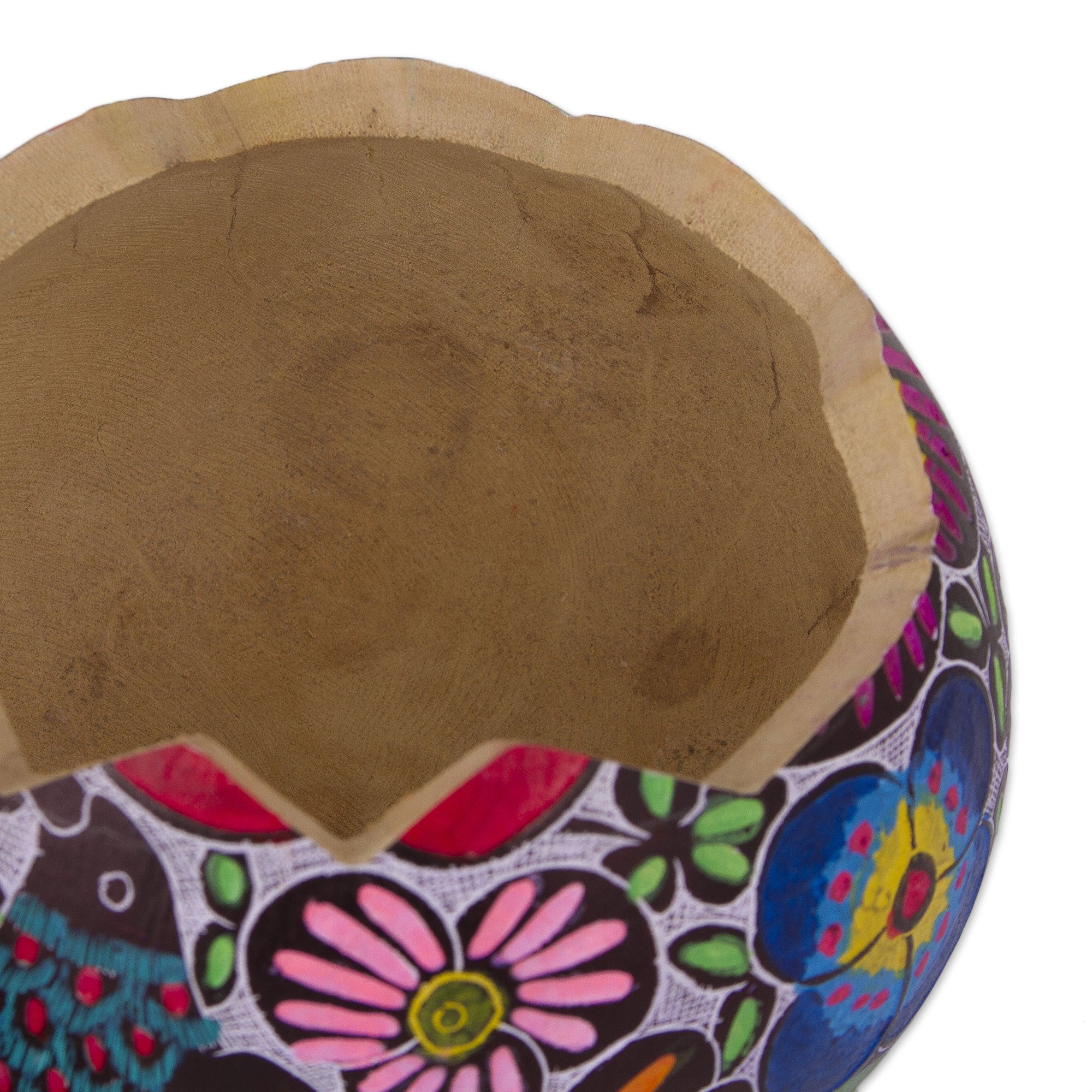 Premium Hand-Carved Andean Garden Gourd Box - Vibrant Birds & Flowers Design