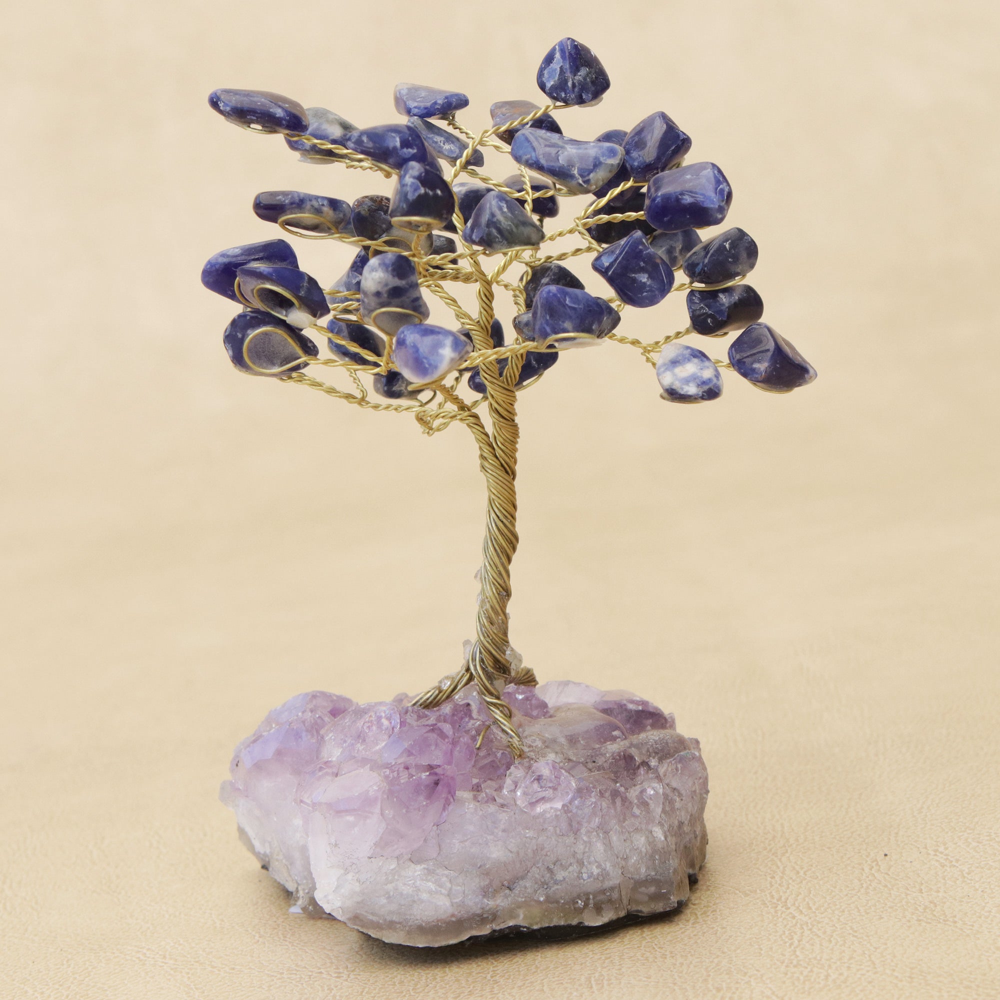 Premium Blue Sodalite Gemstone Tree with Amethyst Base – Handcrafted in Brazil