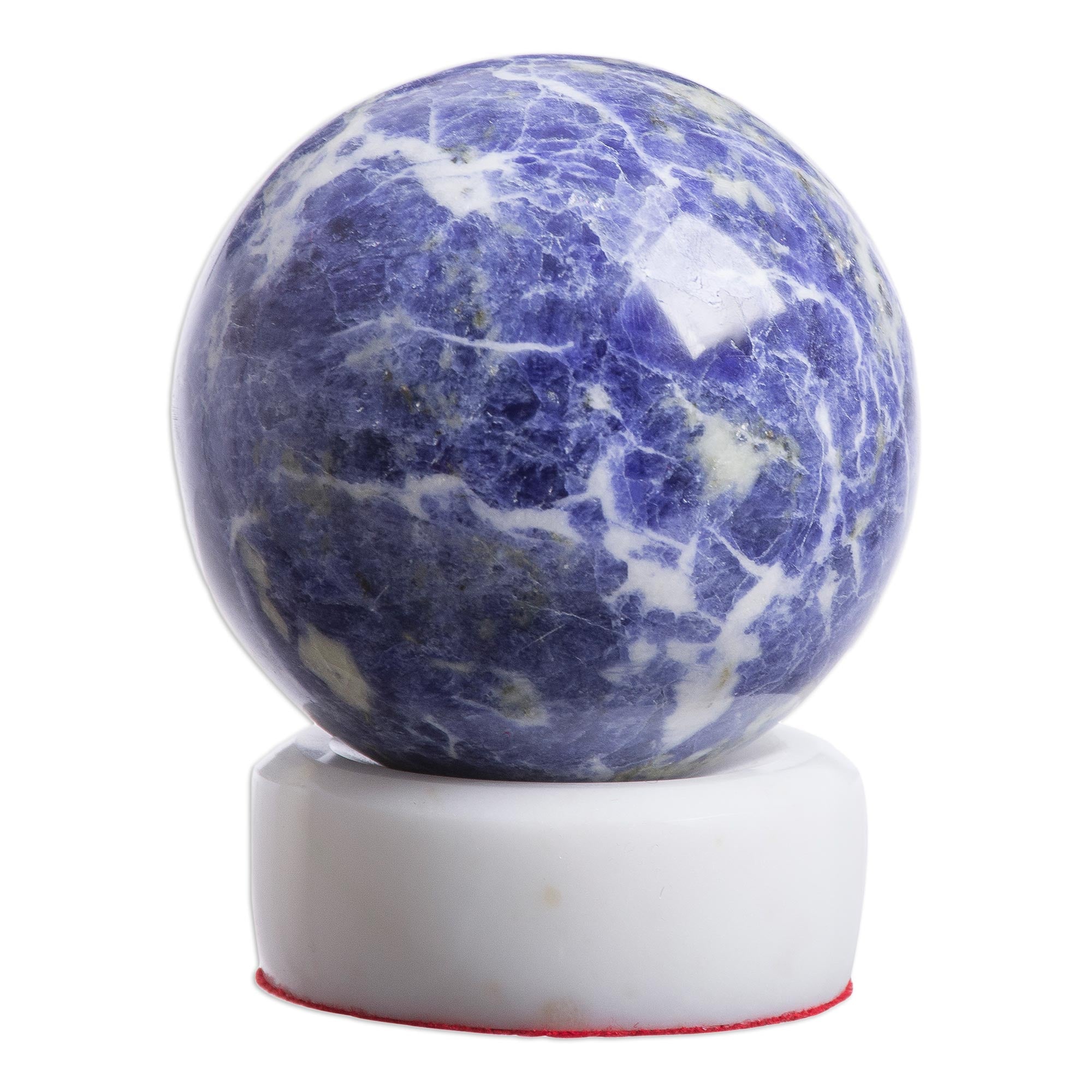 Premium Sodalite Sphere on White Onyx Stand - Natural Gemstone Sculpture
