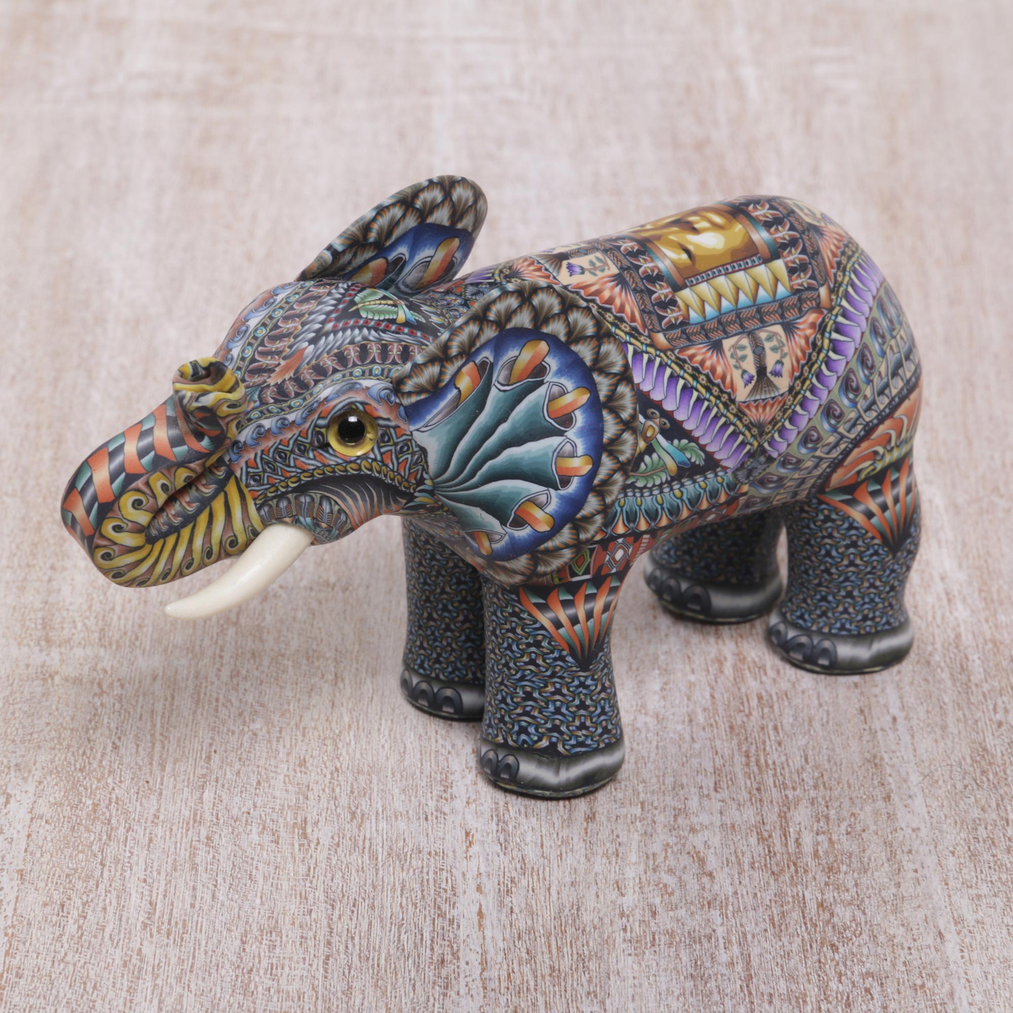 Premium Handcrafted Elephant Sculpture - Vibrant Polymer Clay Art from Bali