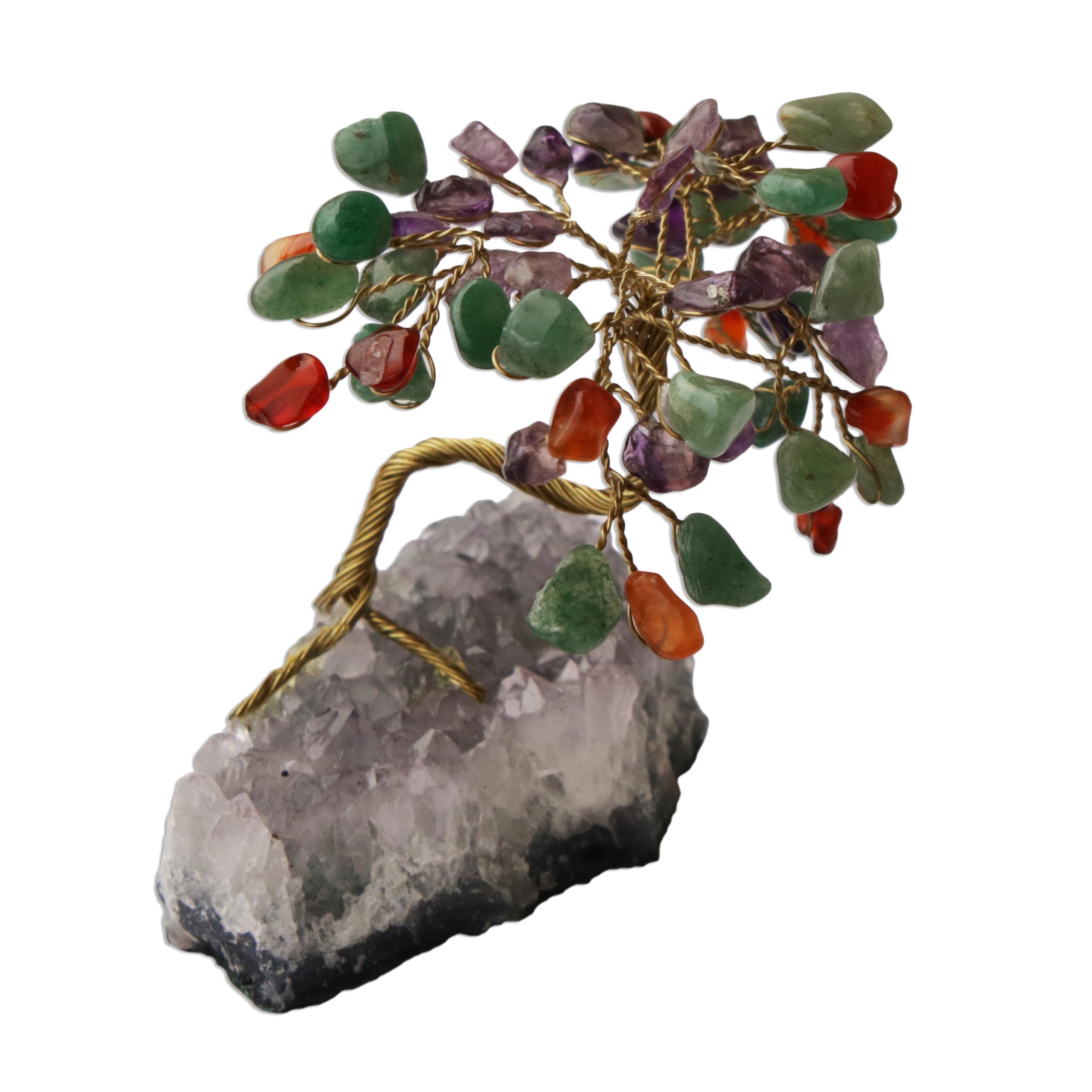 Premium Spring Gemstone Tree Sculpture - Amethyst & Quartz Handcrafted Art