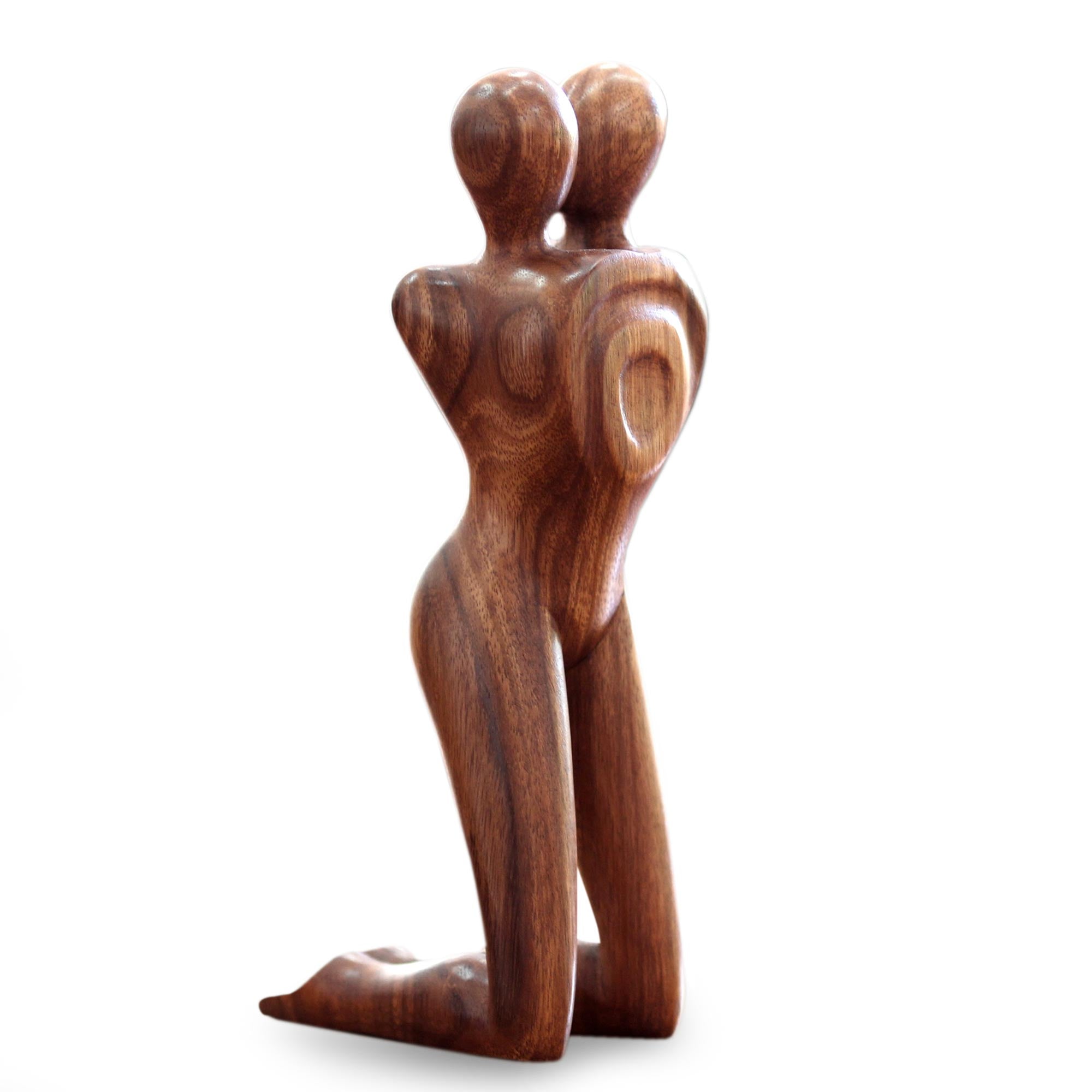 Premium Romantic Wood Sculpture - Handcrafted Suar Wood Art
