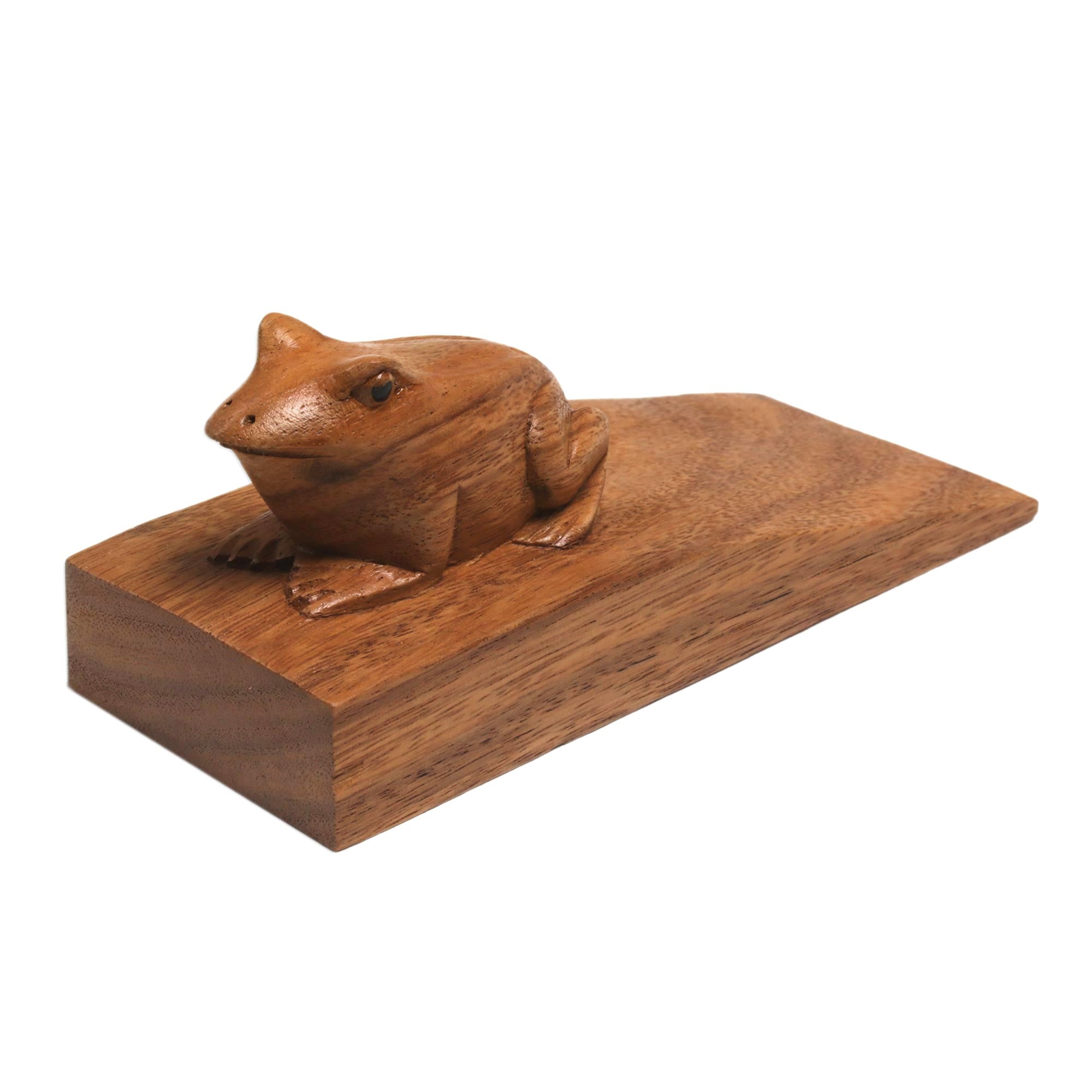 Premium Handcrafted Suar Wood Frog Doorstop with Brown Toad - Artisan Crafted in Bali