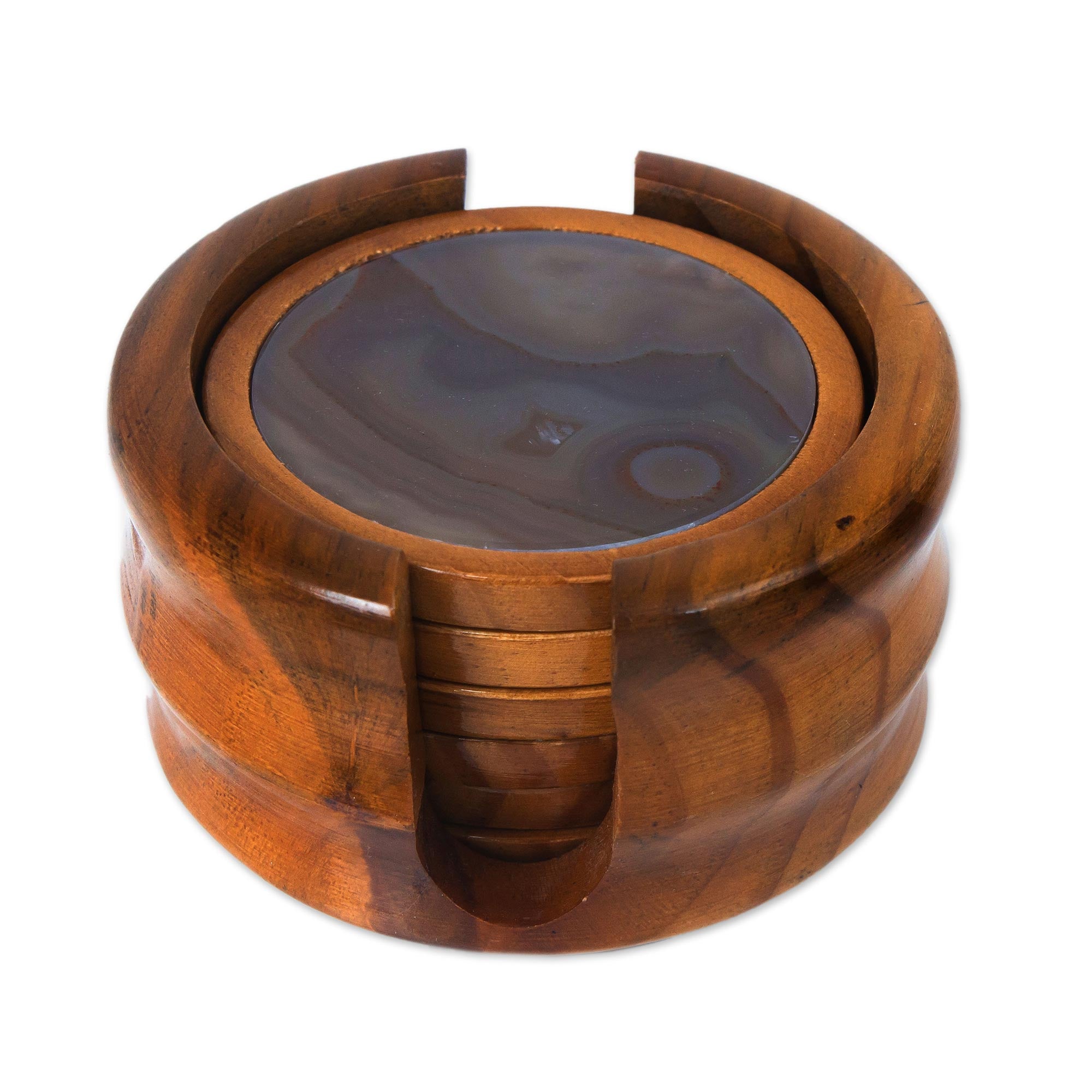Premium Burning Mist Cedar Wood & Agate Coasters Set - Handmade Elegance