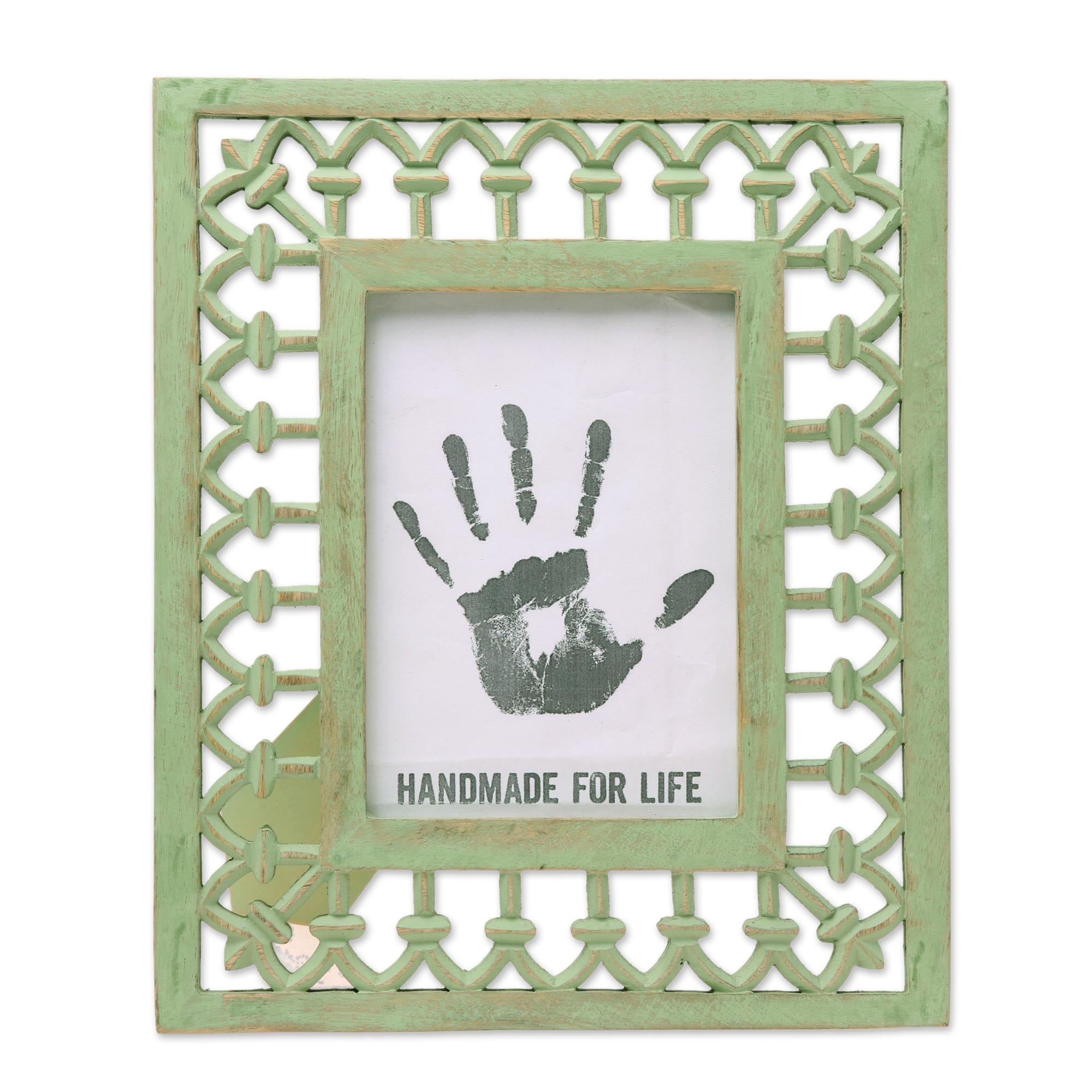 Premium Mughal Memory Keeper: Hand-Carved Avocado Green Mango Wood Photo Frame (5x7)