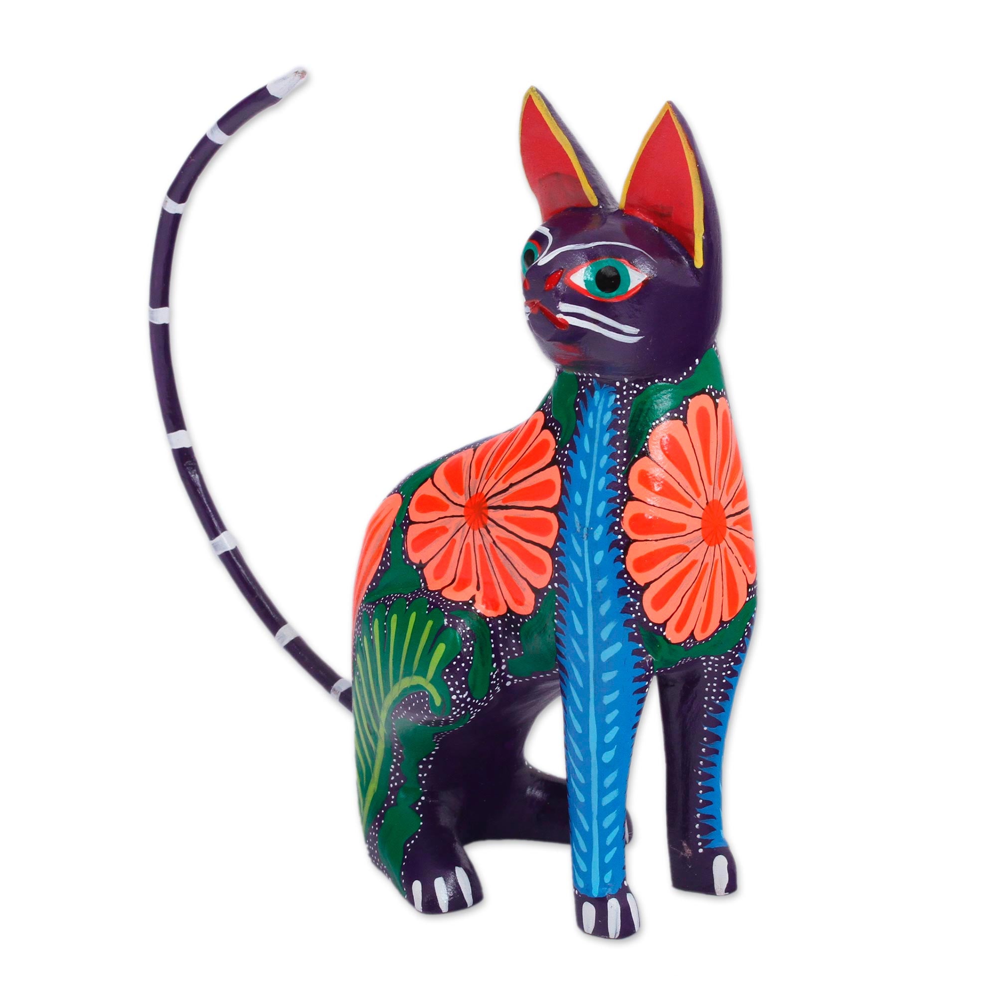 Premium Handcrafted Copal Wood Alebrije Cat Figurine - Authentic Mexican Artistry