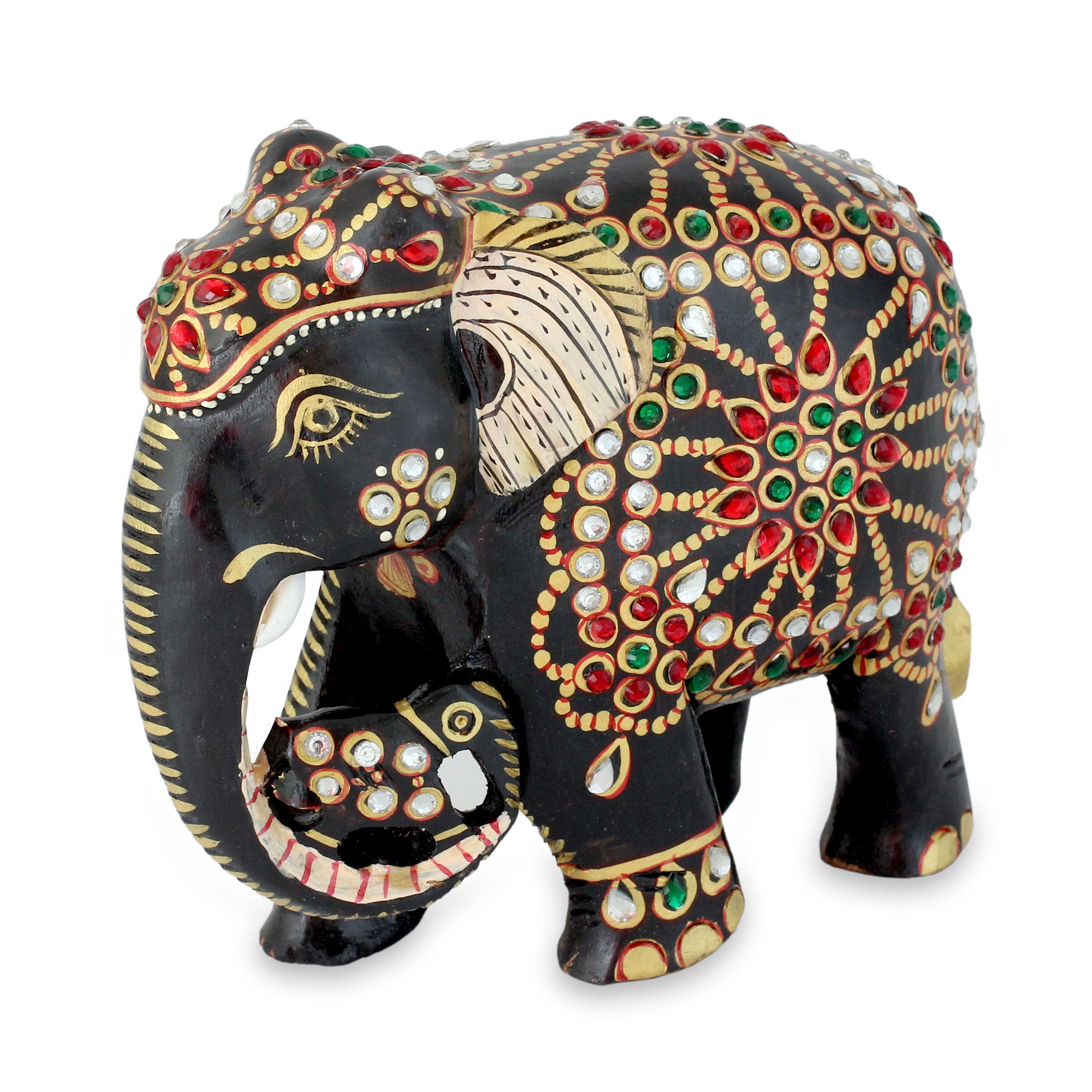 Premium Majestic Mama Elephant Statuette - Handcrafted Bejeweled Art Piece