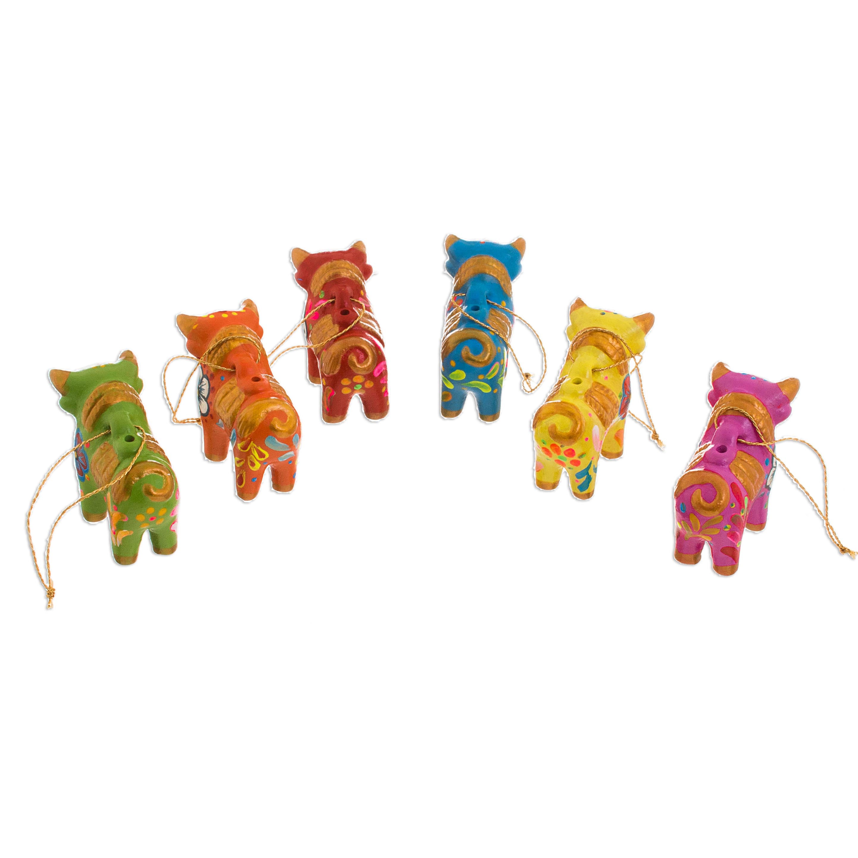Premium Hand-Painted Torito de Pucara Ceramic Bull Ornaments - Set of 6, Artisan Crafted from Peru