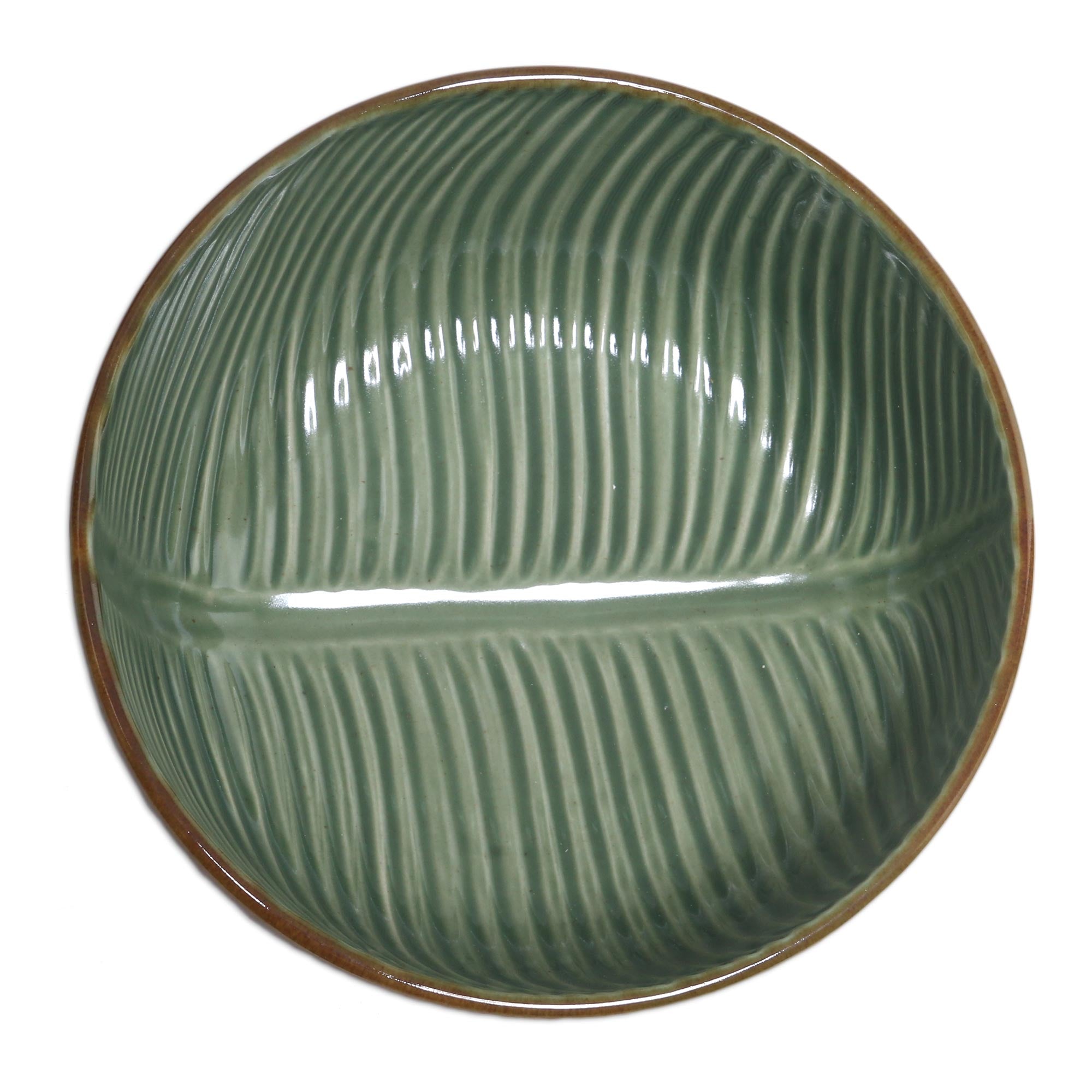 Premium Handcrafted Banana Leaf Ceramic Serving Bowl - 9 Inch, Artisan Design
