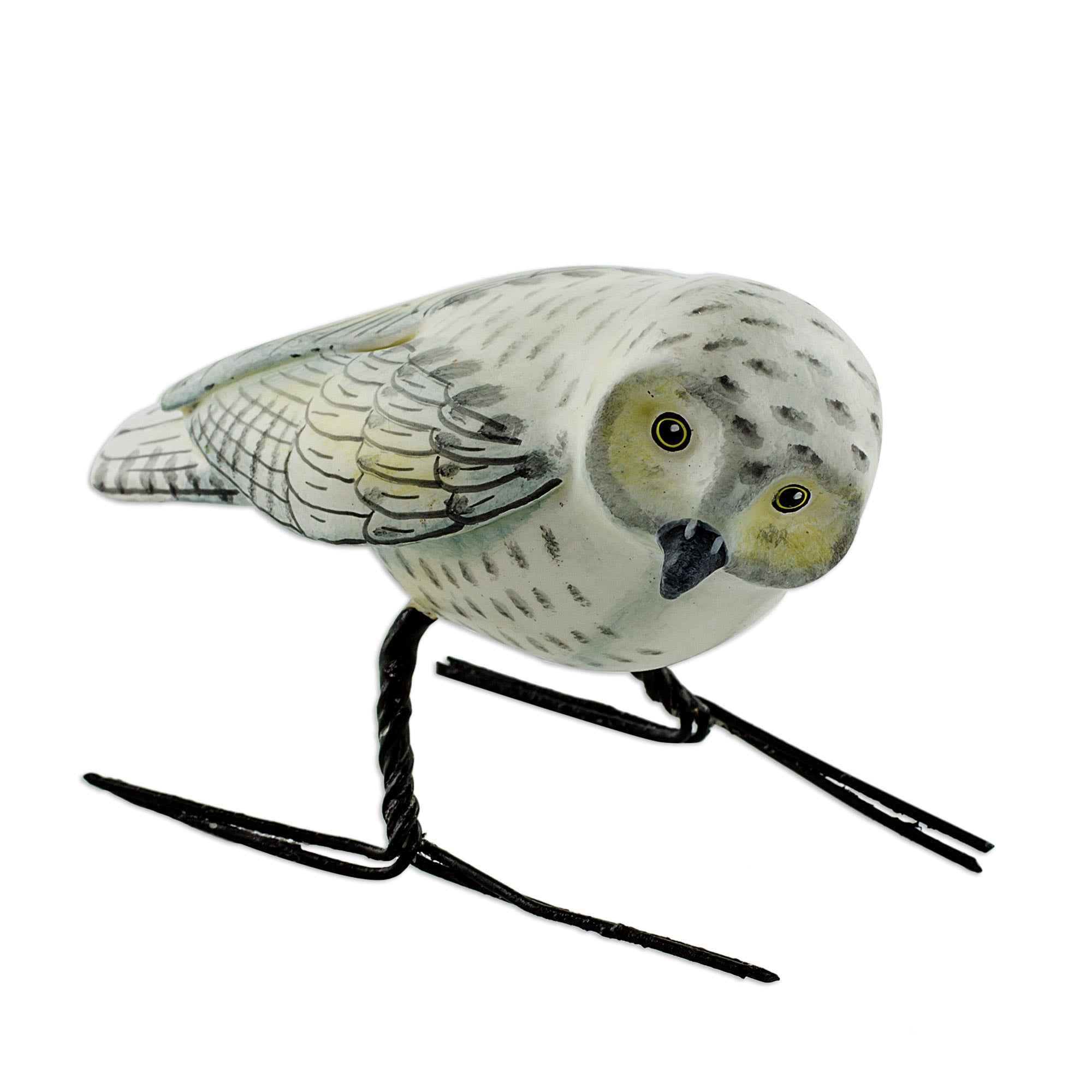 Premium Hand-Painted Snowy Owl Ceramic Figurine – Unique Guatemalan Artisan Craft