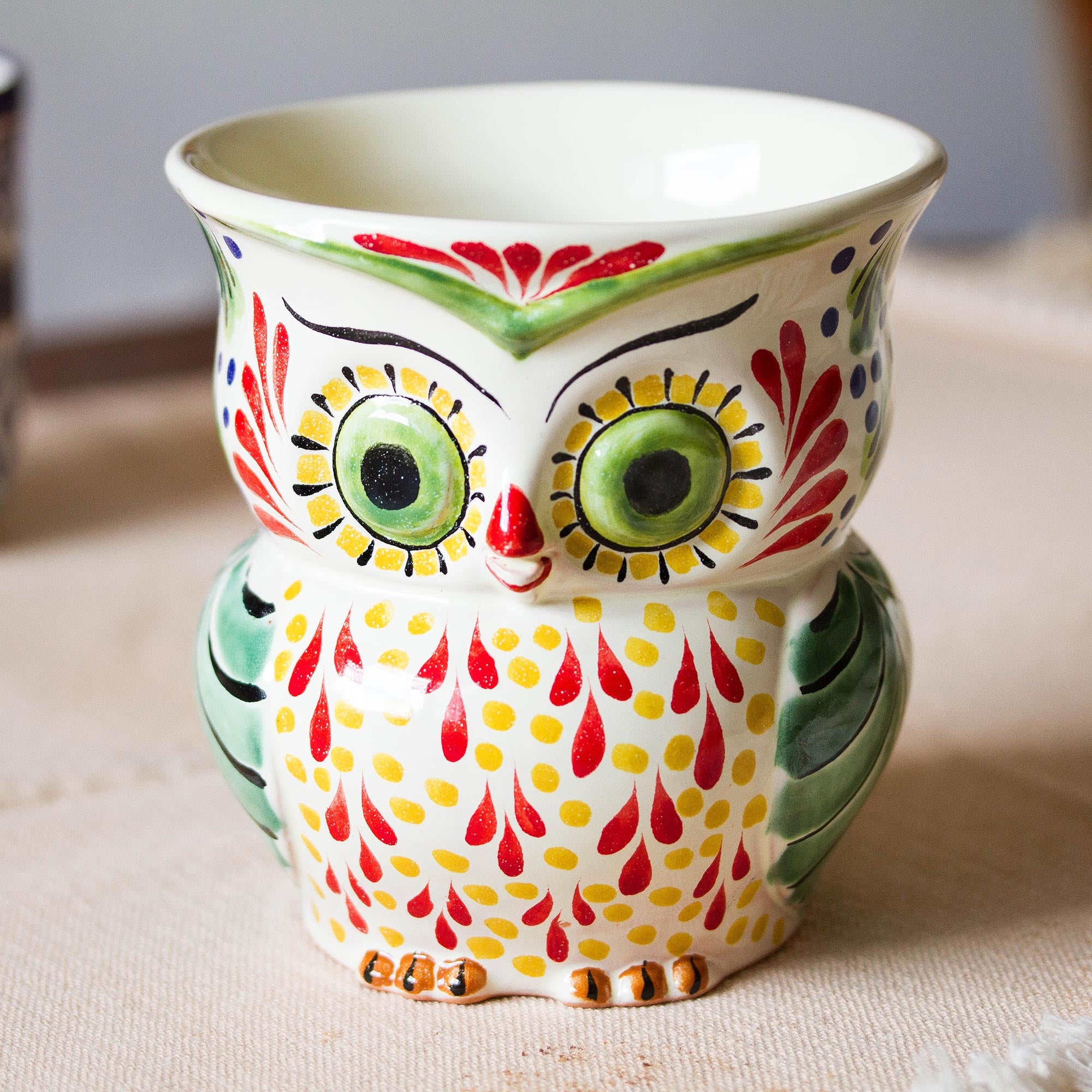 Premium Handcrafted Ceramic Owl Planter - Colorful Mexican Artisan Design