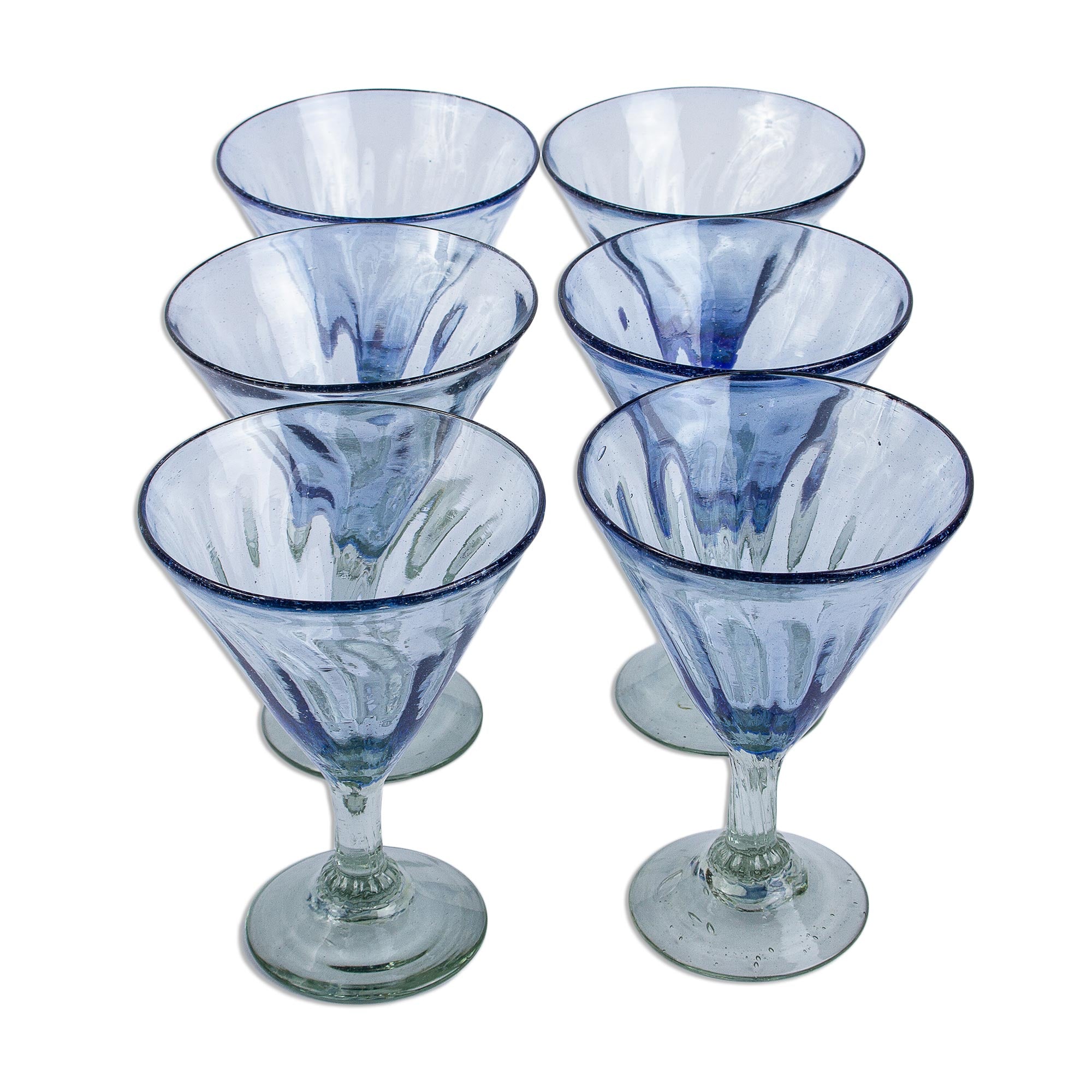 Premium Fiesta Azul Hand-Blown Recycled Glass Martini Glasses - Set of 6