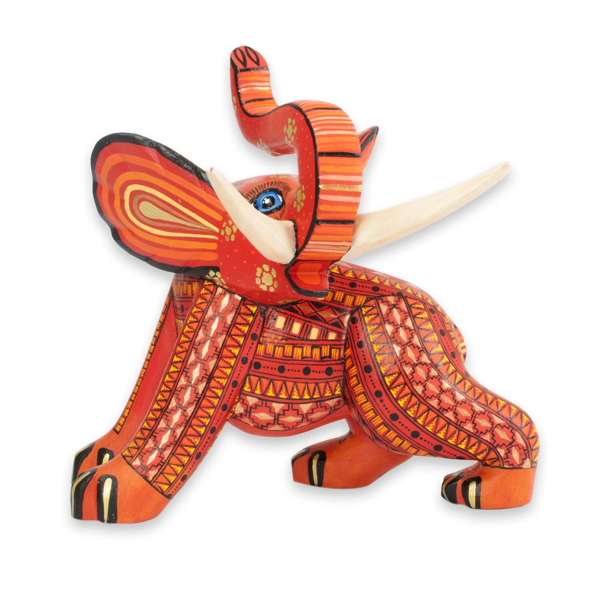 Premium Hand-Carved Orange Elephant Figurine – Mexican Artisan Craft