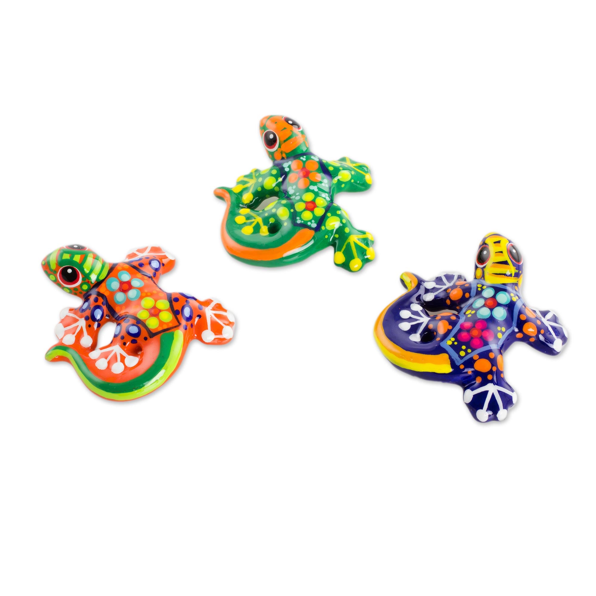 Premium Handpainted Ceramic Salamander Figurines - Vibrant Set of 3