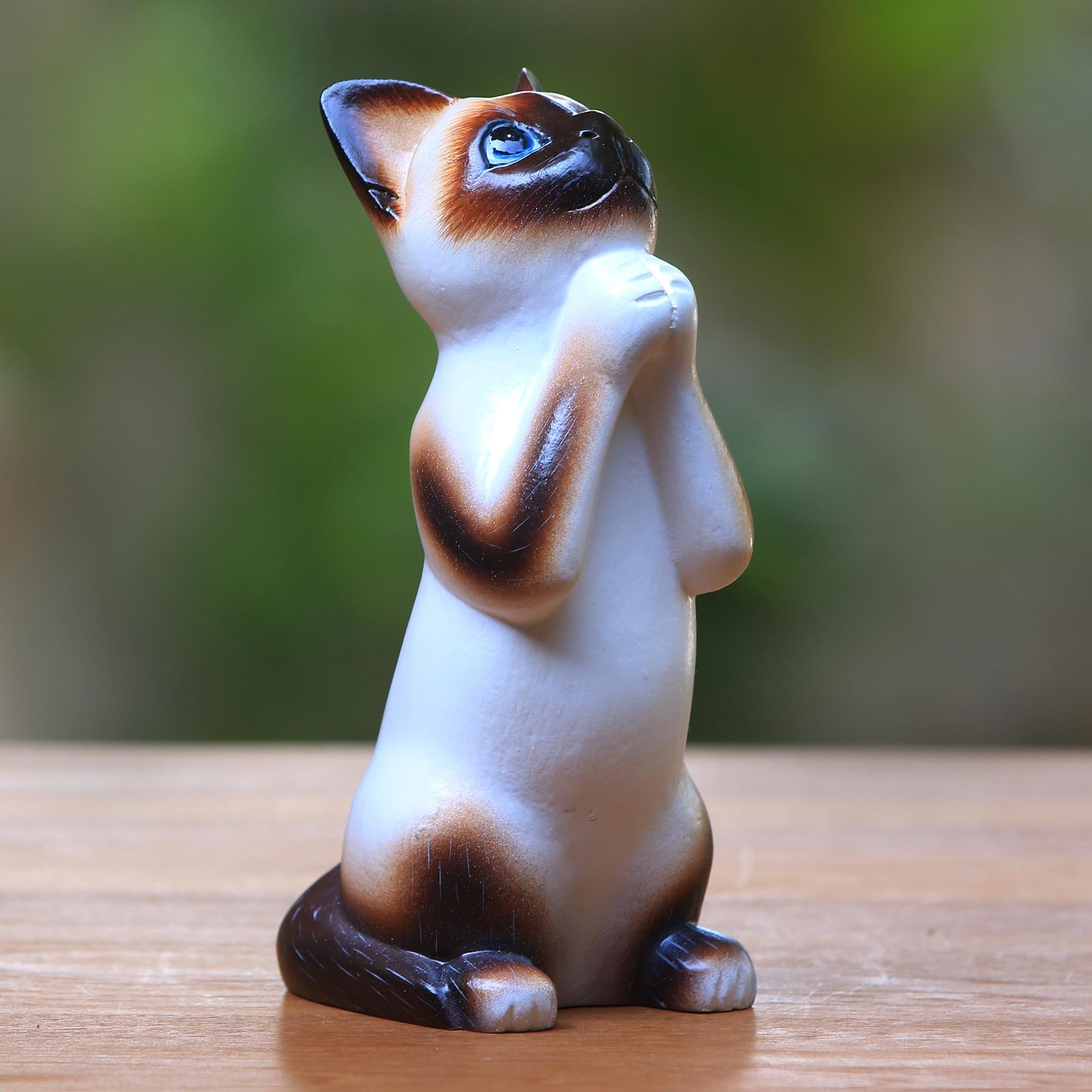 Premium Siamese Cat Wish Sculpture - Handcrafted Albesia Wood Art
