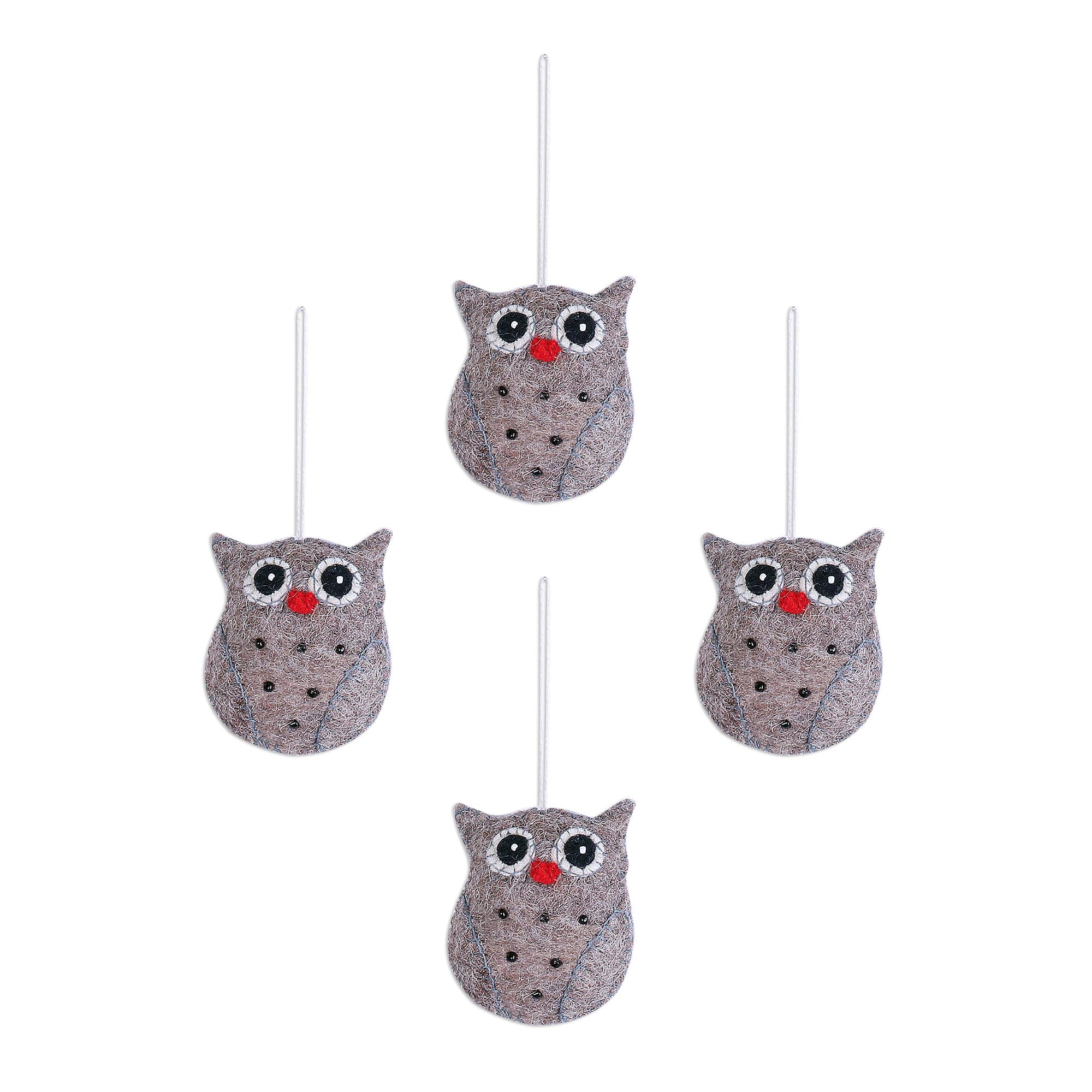 Premium Handcrafted Wool Owl Ornaments Set - Midnight Quartet from India