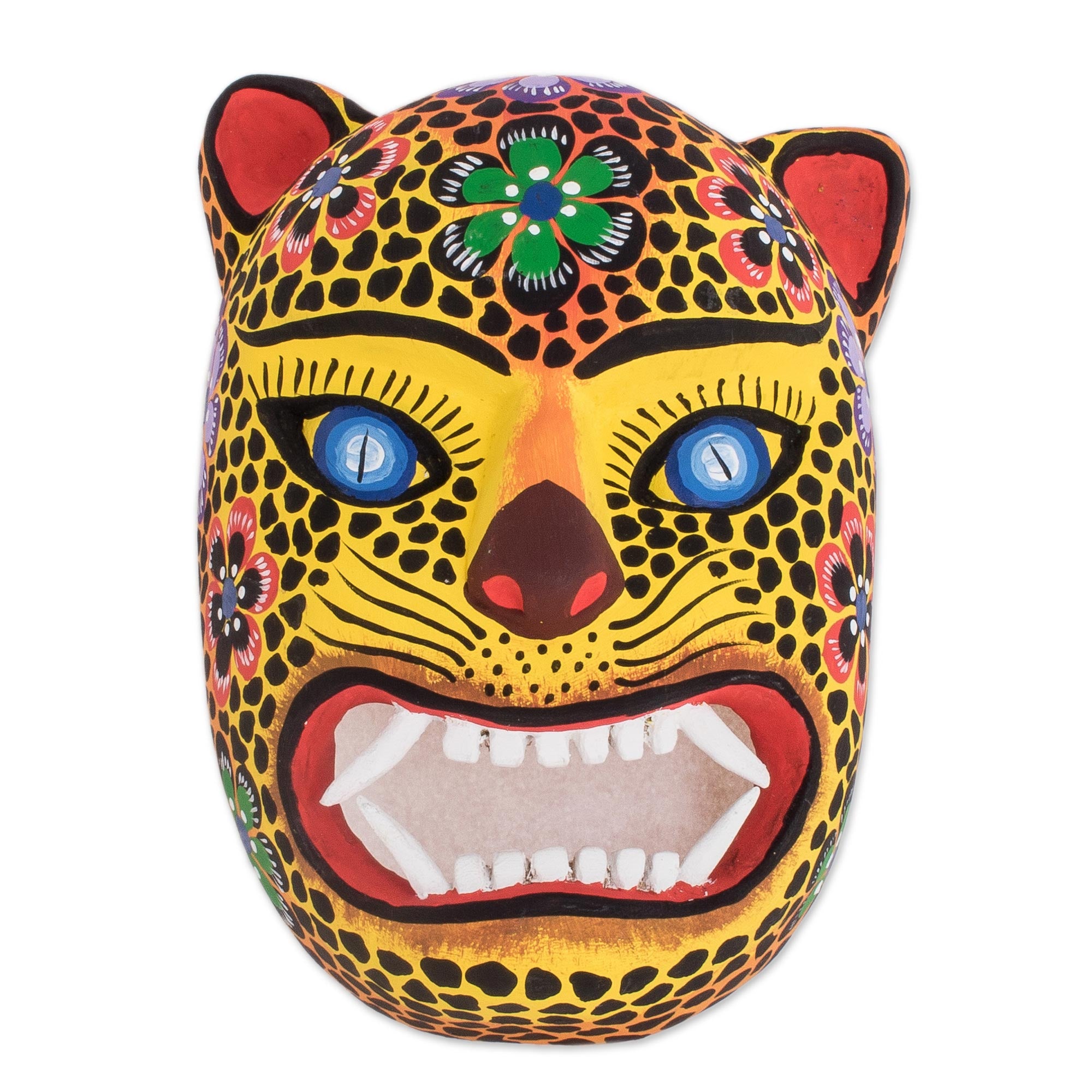 Premium Hand-Painted Jaguar Wall Mask - Authentic Guatemalan Art