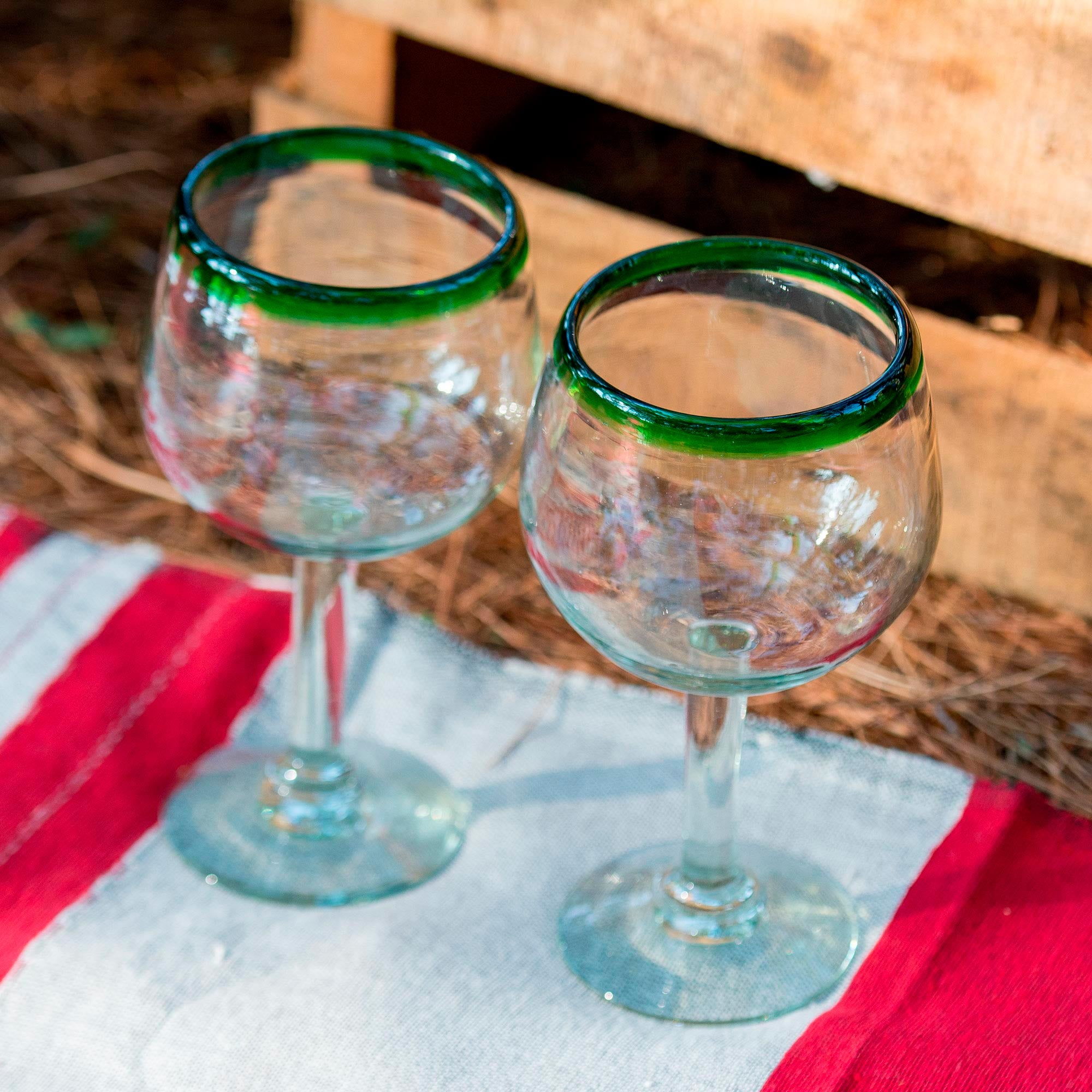 Premium Hand Blown Lime Globe Wine Glasses Set of 4 - Eco-Friendly & Unique