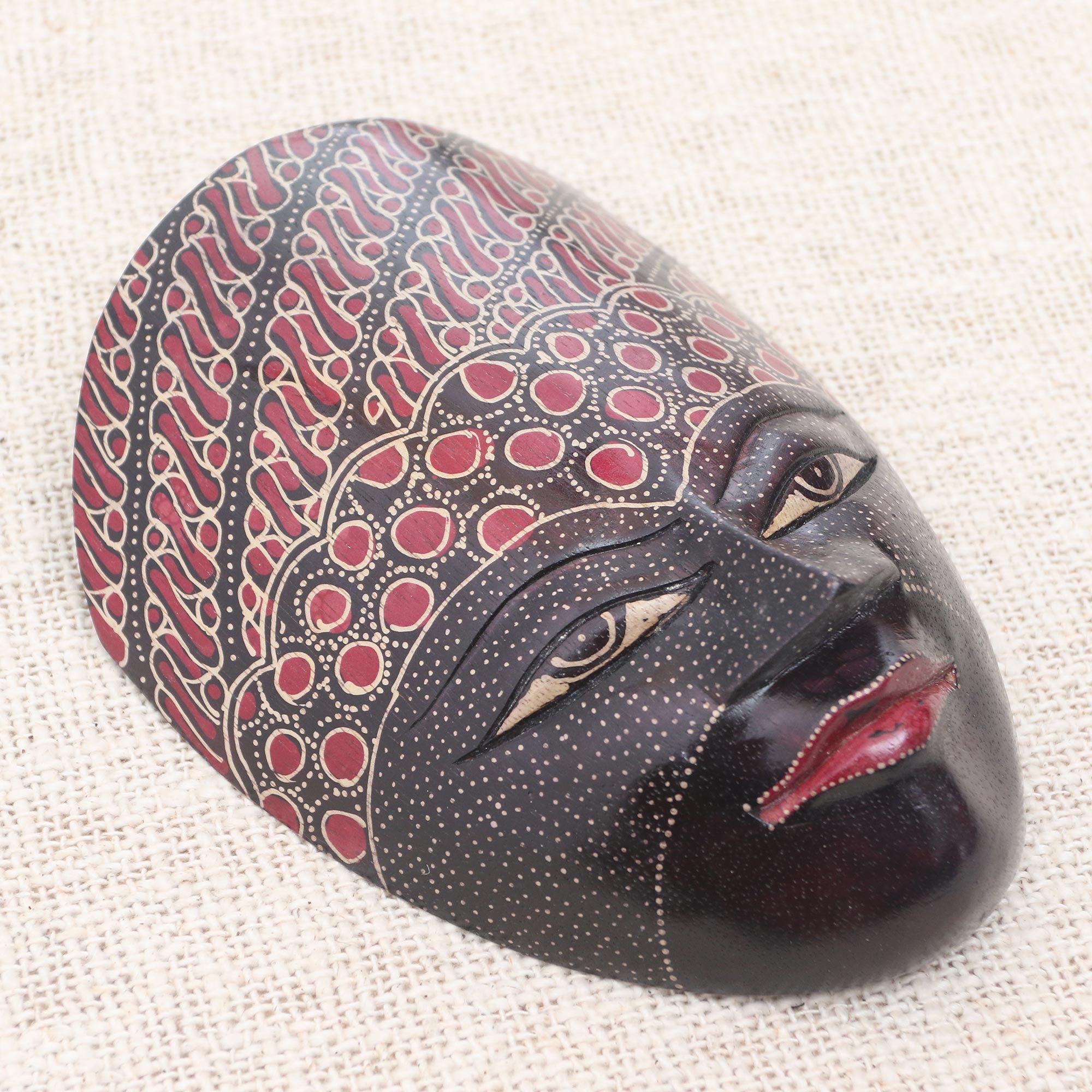 Premium Hand-Painted Batik Wood Mask from Java – Unique Wall Art