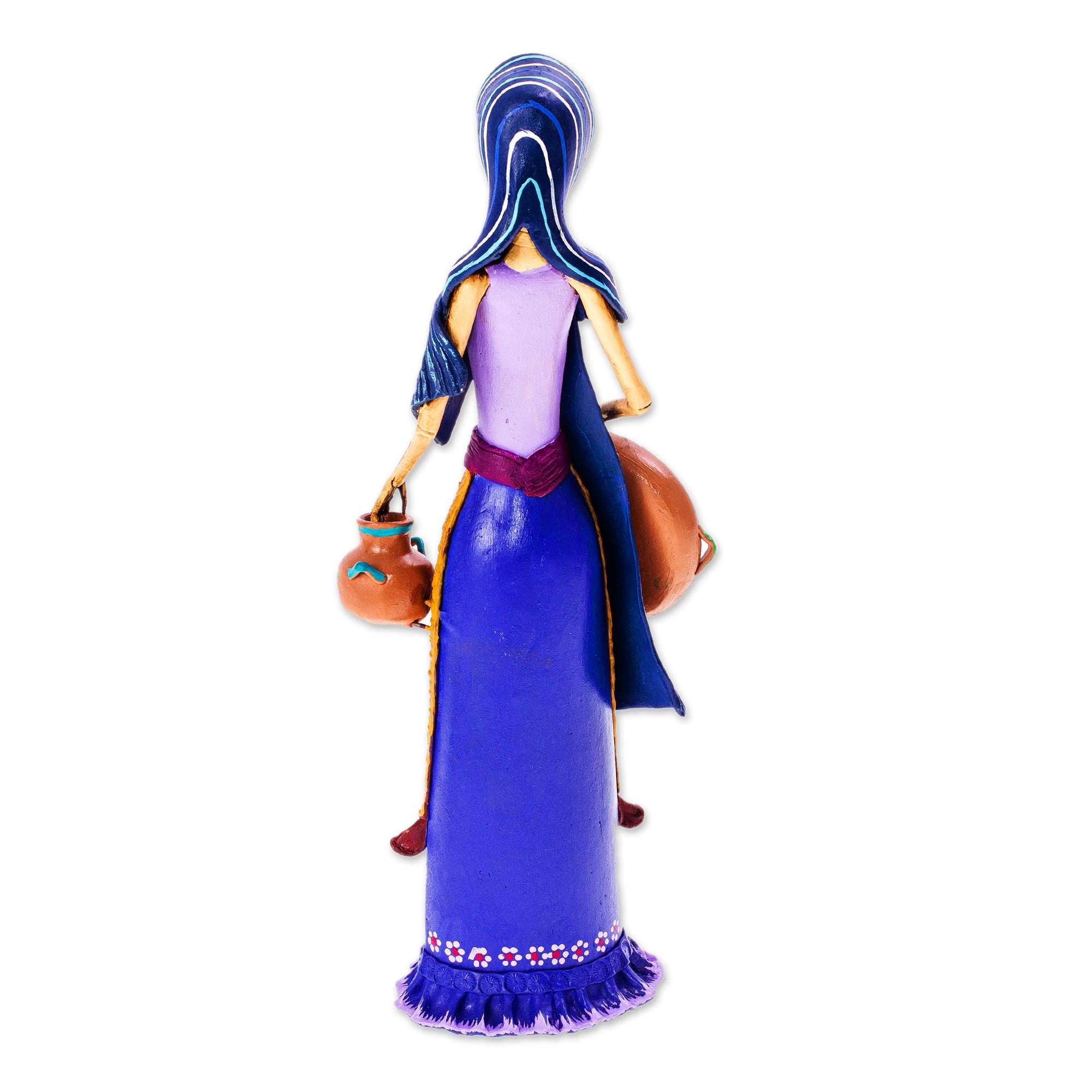 Premium Ceramic Catrina Sculpture - Doña Tomasa with Blue Mantle | Handcrafted in Mexico