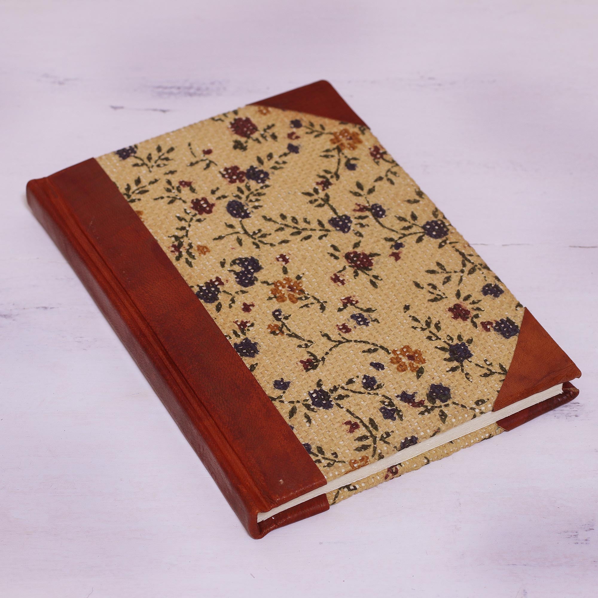 Premium Floral Leather & Jute Journal – Handcrafted Memory Keeper from India