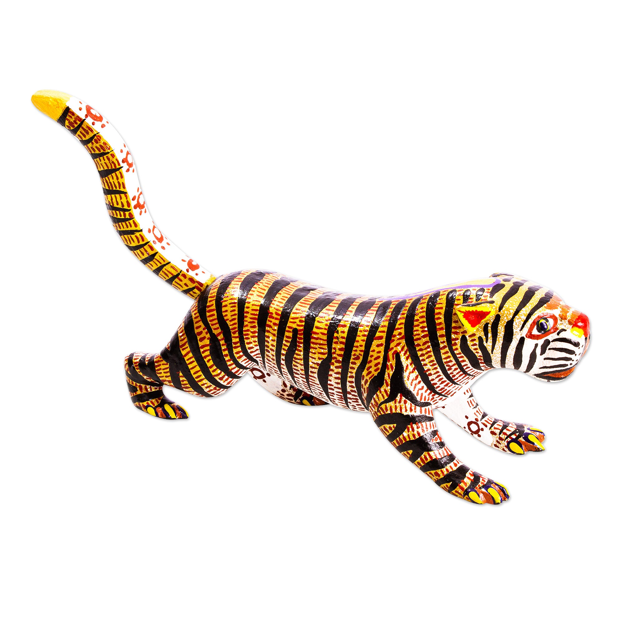Premium Hand-Carved Cedar Wood Tiger Alebrije Sculpture - Mexican Folk Art Masterpiece