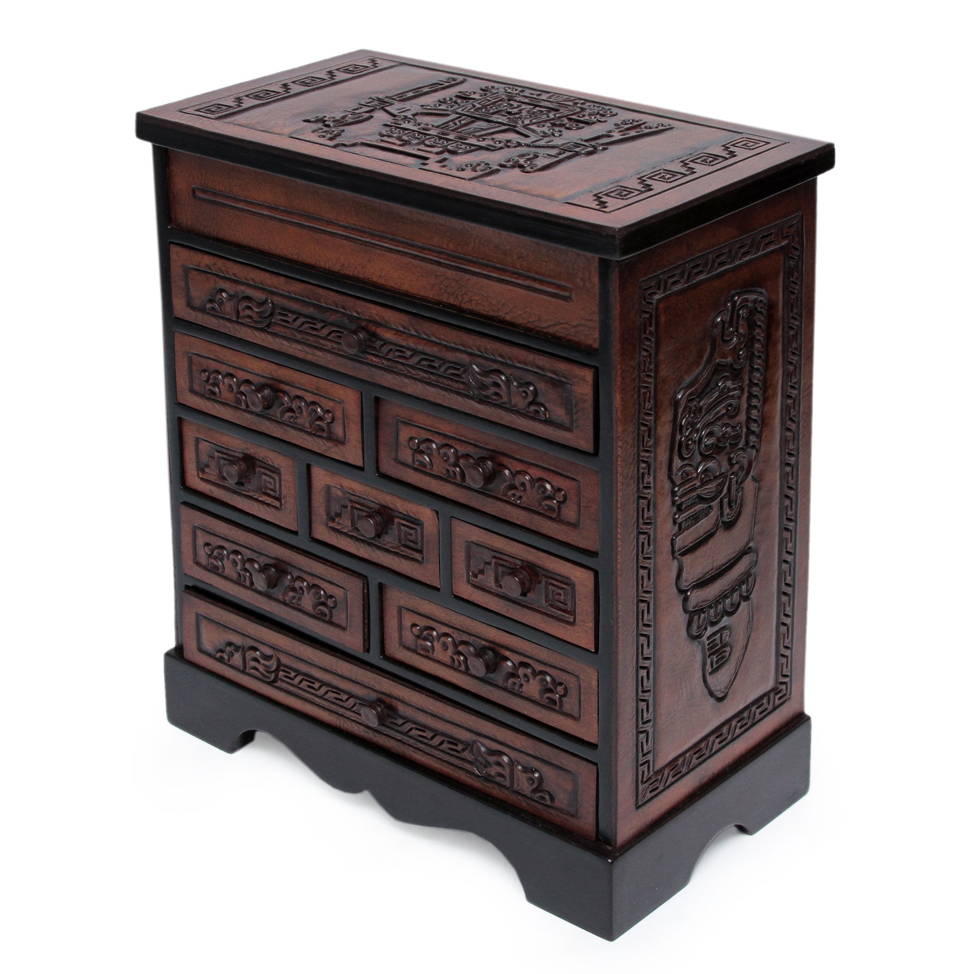 Premium Cedar & Brown Leather Jewelry Box with Mirror & Drawers