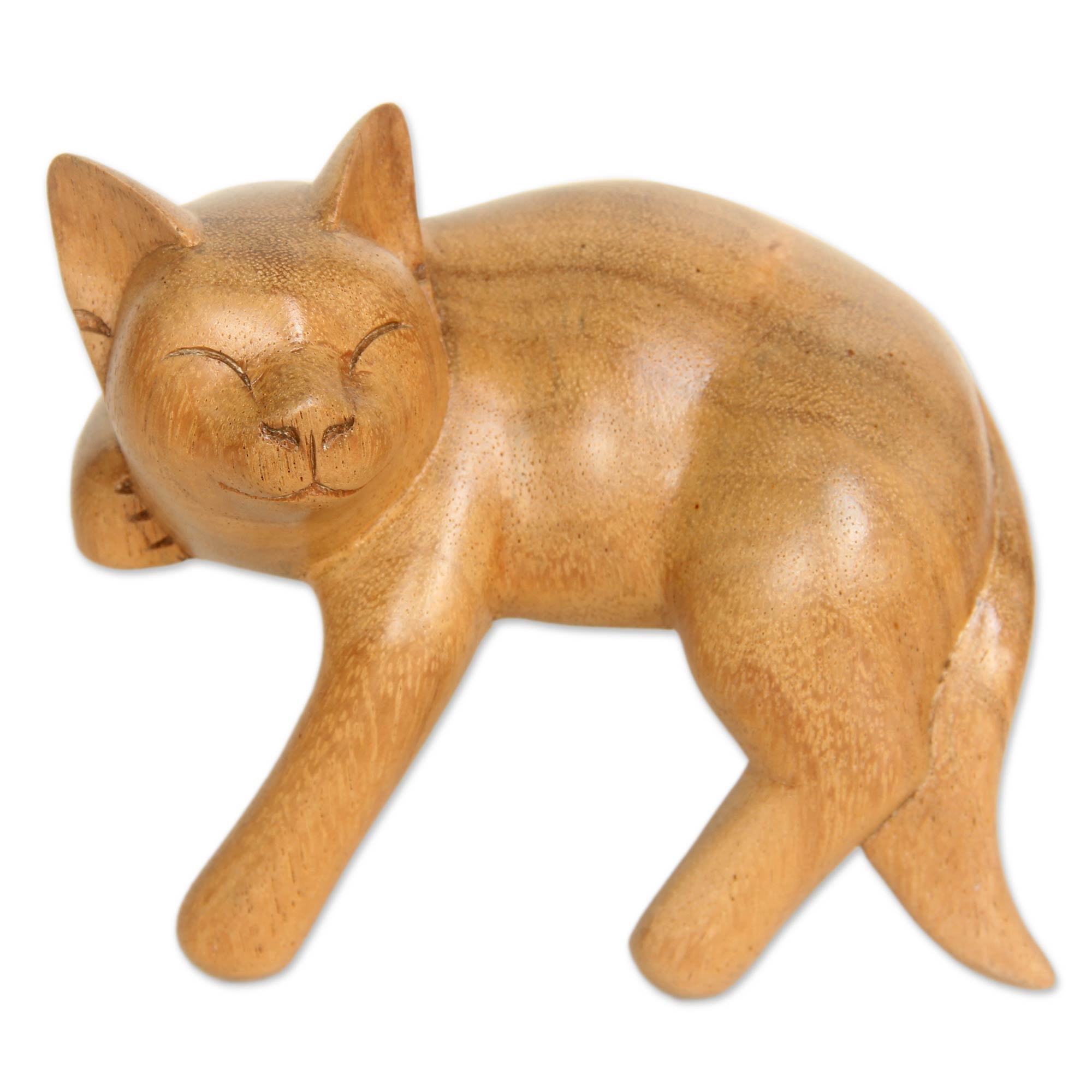 Premium Smiling Cat Sculpture - Handcrafted Balinese Tabby Art