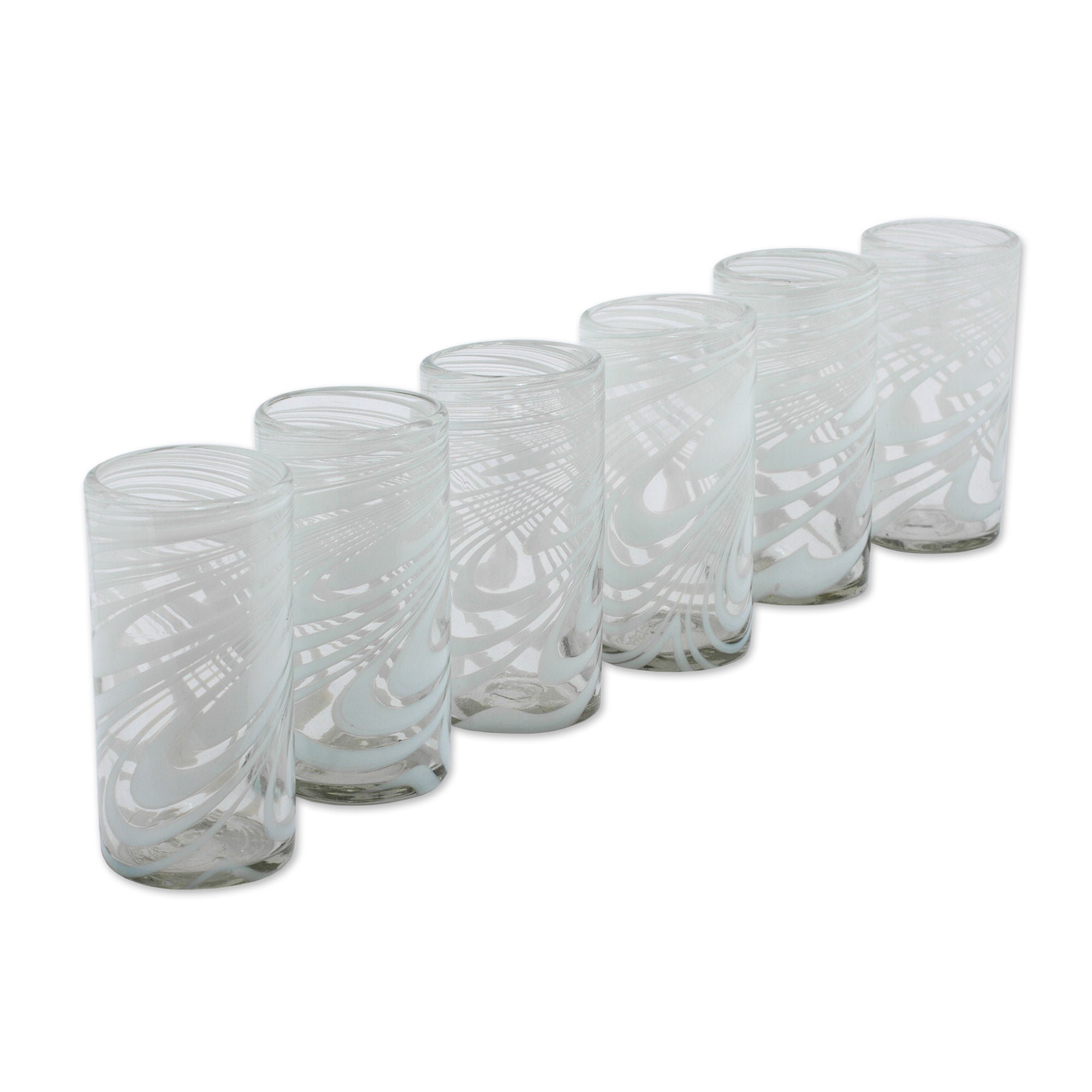Premium Whirling White Recycled Glass Highball Set - Handcrafted in Mexico