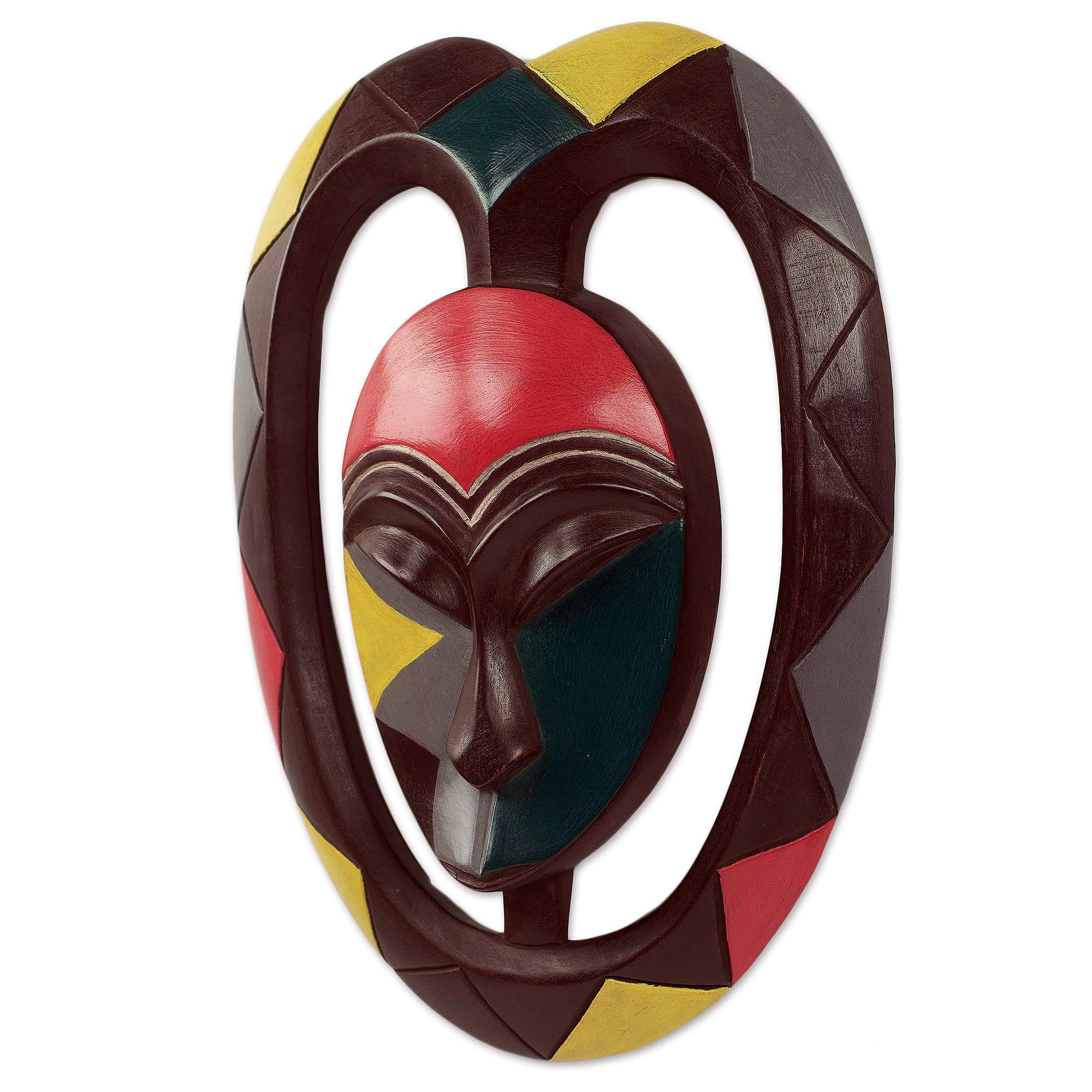 Premium Kwele Mask II: Handcrafted African Wood Wall Art with Protective Aura