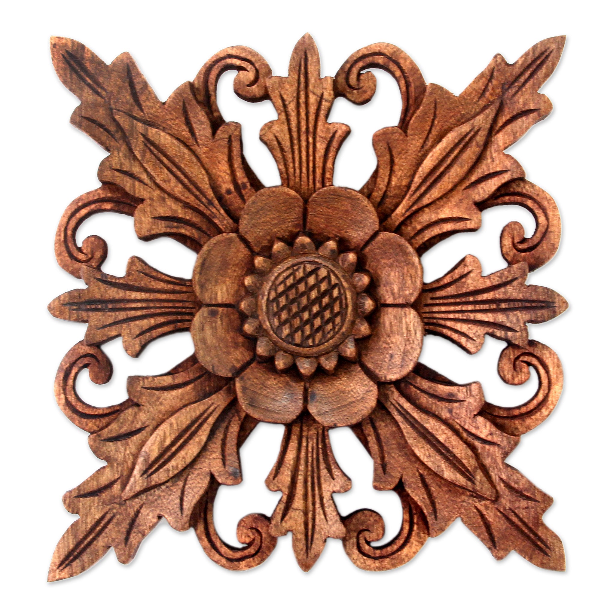 Premium Balinese Flower Wood Wall Panels - Handcrafted Suar Wood Trio