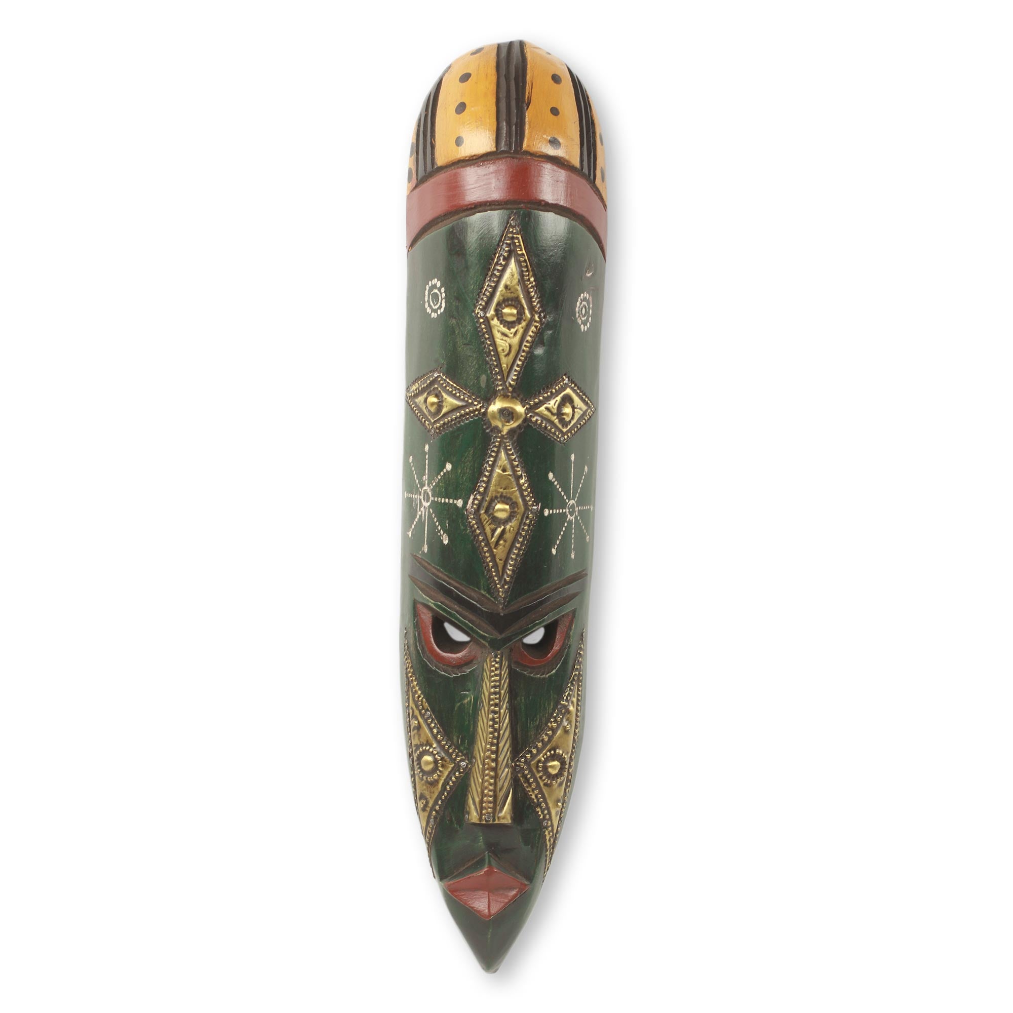 Premium Handcrafted African Wood Wall Mask with Embossed Brass Star
